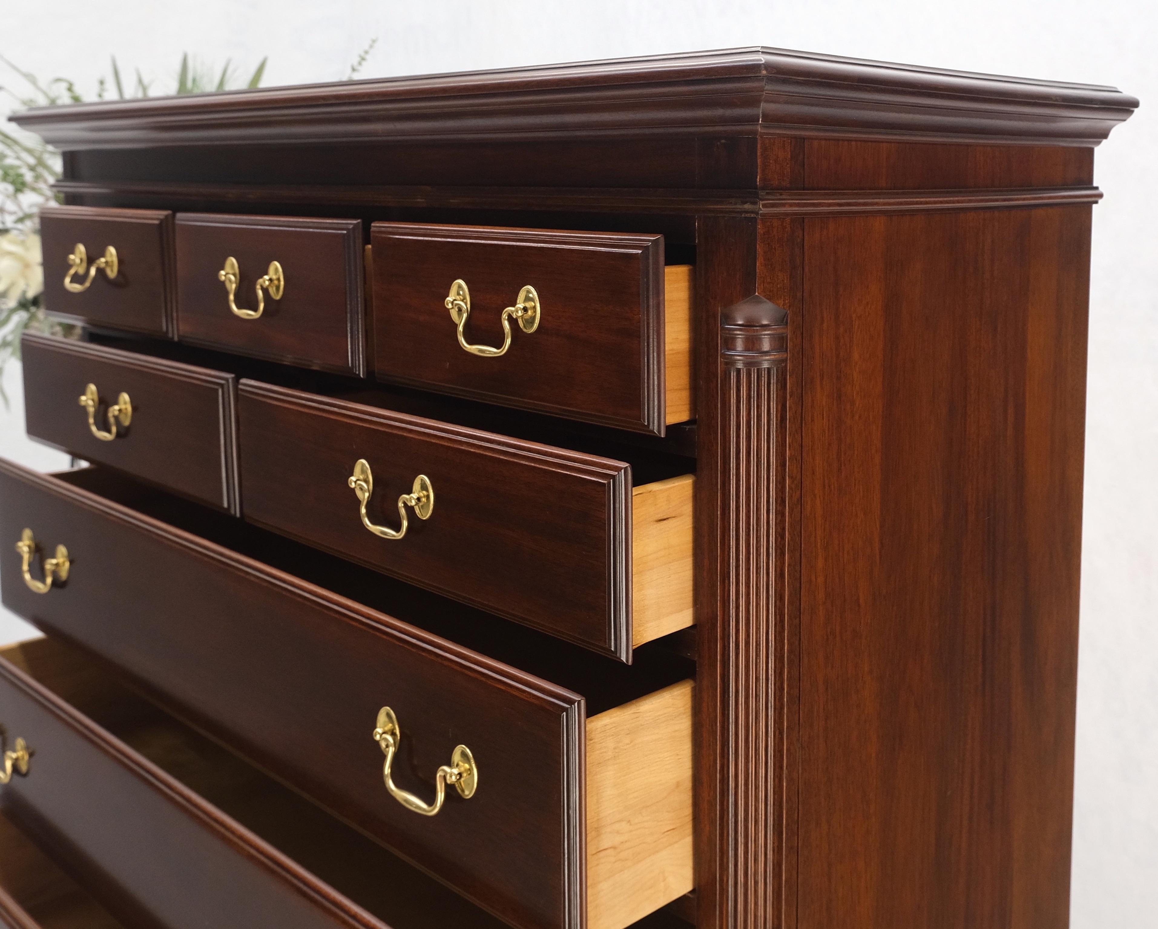 Solid Mahogany Brass Drop Pulls Federal High Boy Dresser Chest of Drawers MINT! For Sale 9