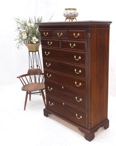 Solid Mahogany Brass Drop Pulls Federal High Boy Dresser Chest of Drawers MINT!