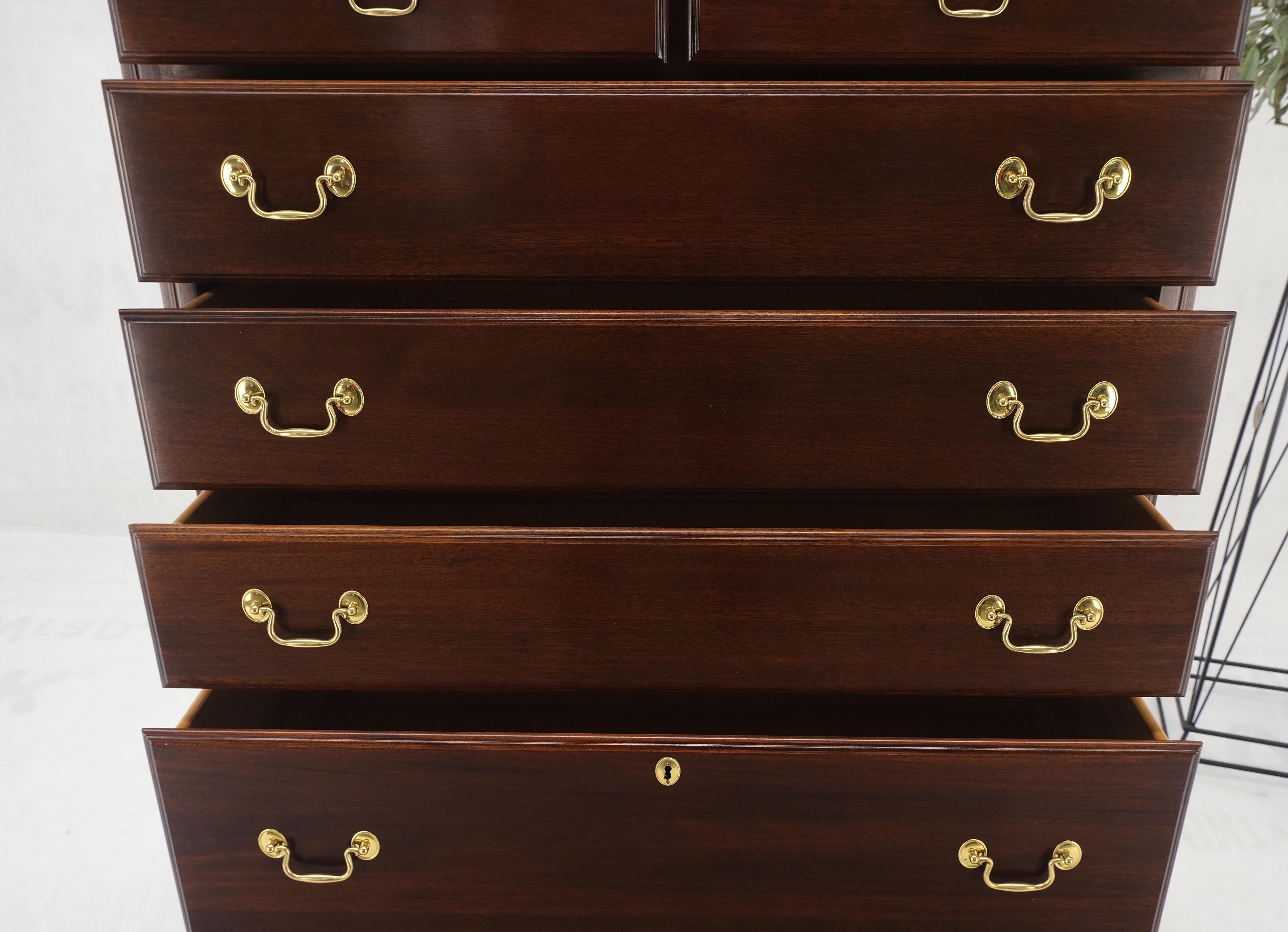 20th Century Solid Mahogany Brass Drop Pulls Federal High Boy Dresser Chest of Drawers MINT! For Sale