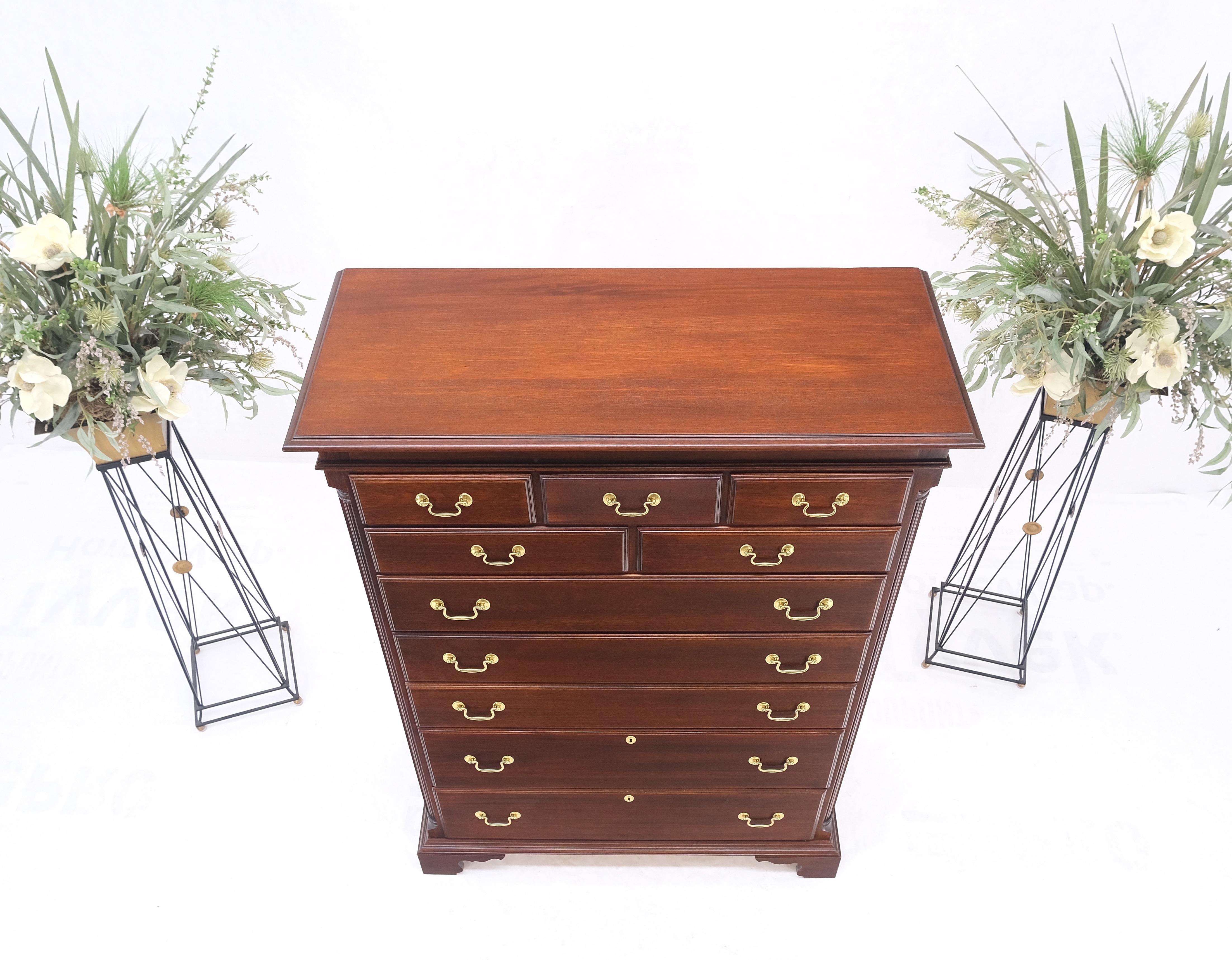 Solid Mahogany Brass Drop Pulls Federal High Boy Dresser Chest of Drawers MINT! For Sale 1