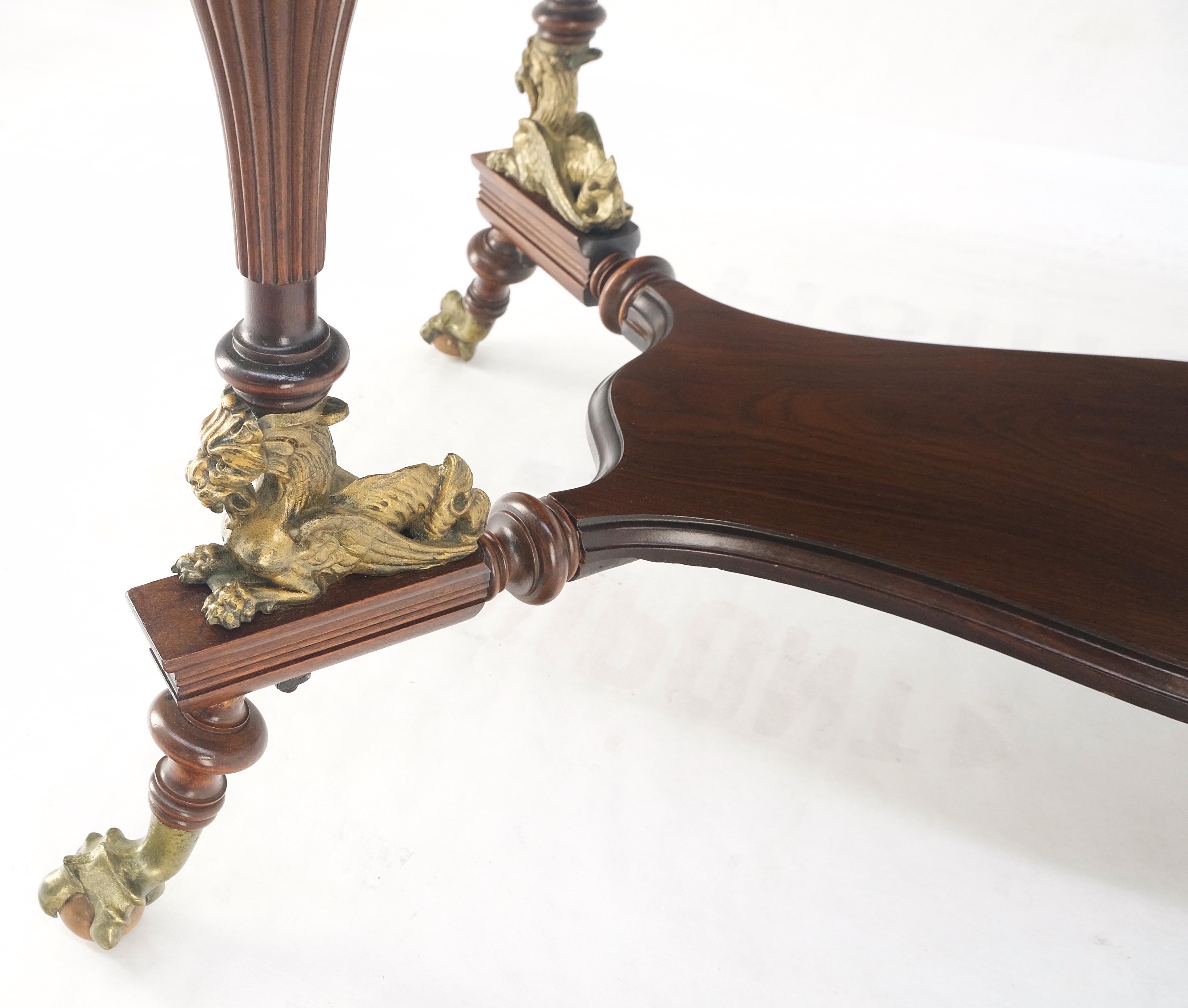 Table de salle à manger à deux niveaux en acajou massif sculpté, pieds en corde torsadée, pieds en fonte dorée à boule et griffes avec lions MINT ! 