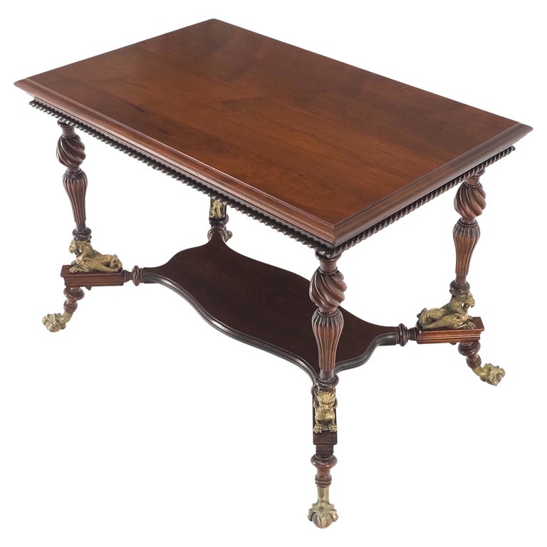 Solid Mahogany Carved Twisted Rope Style Legs Gilt Cast Iron Ball and