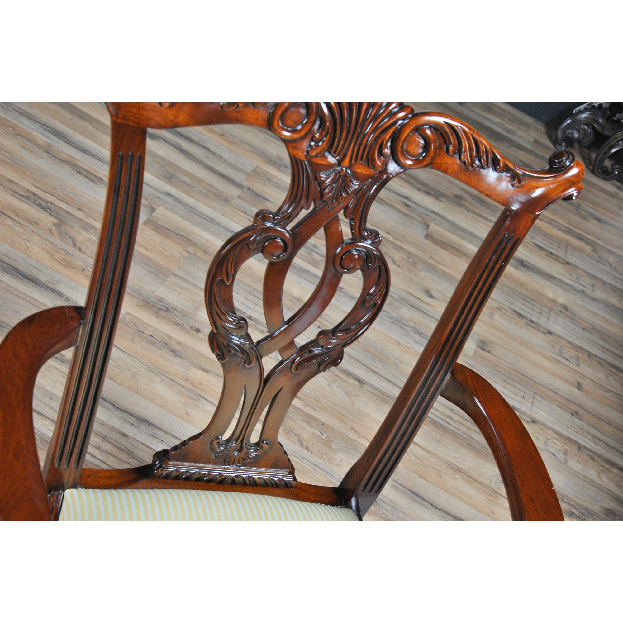 Hand-Carved Solid Mahogany Chippendale Chairs, Set of 10 For Sale