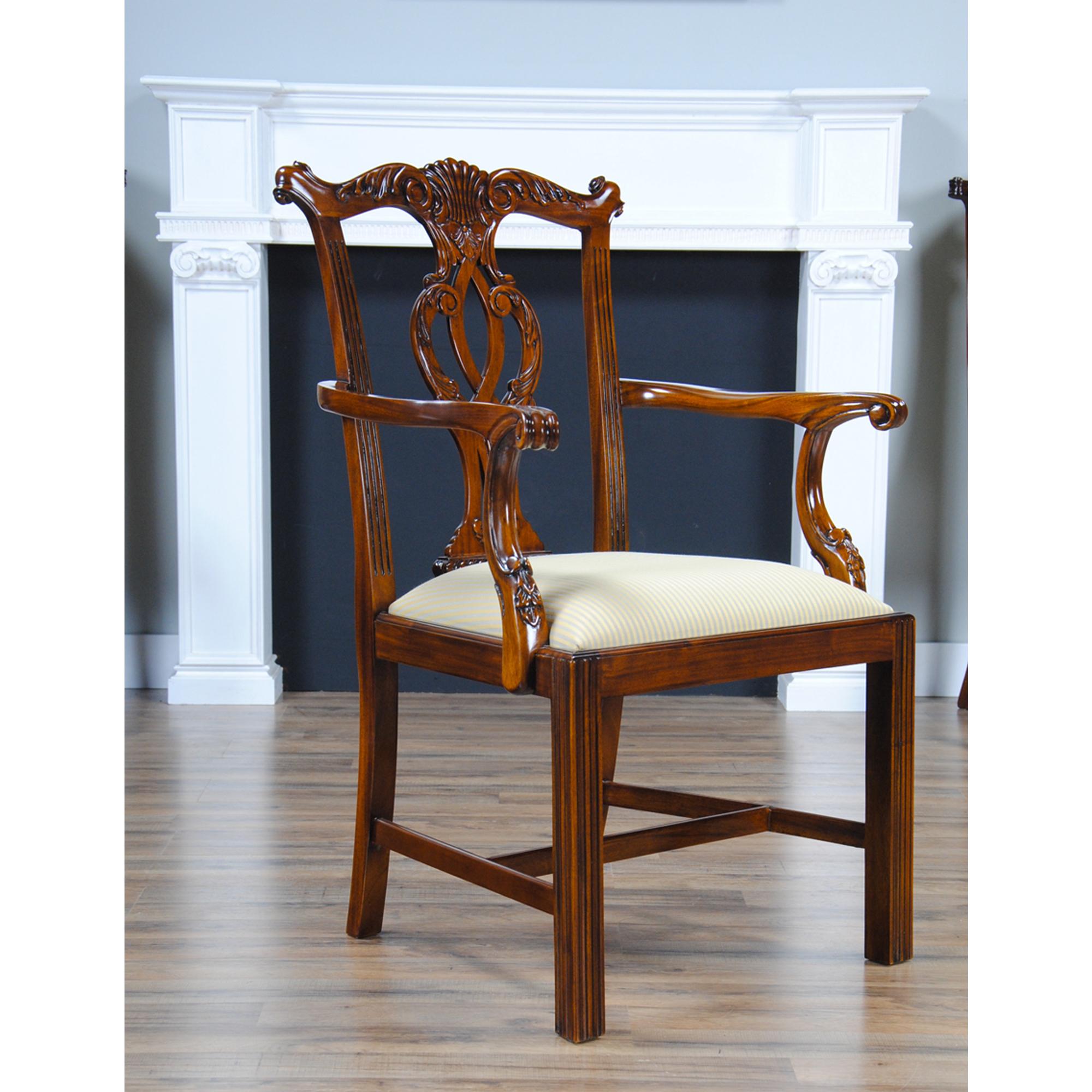 Contemporary Solid Mahogany Chippendale Chairs, Set of 10 For Sale