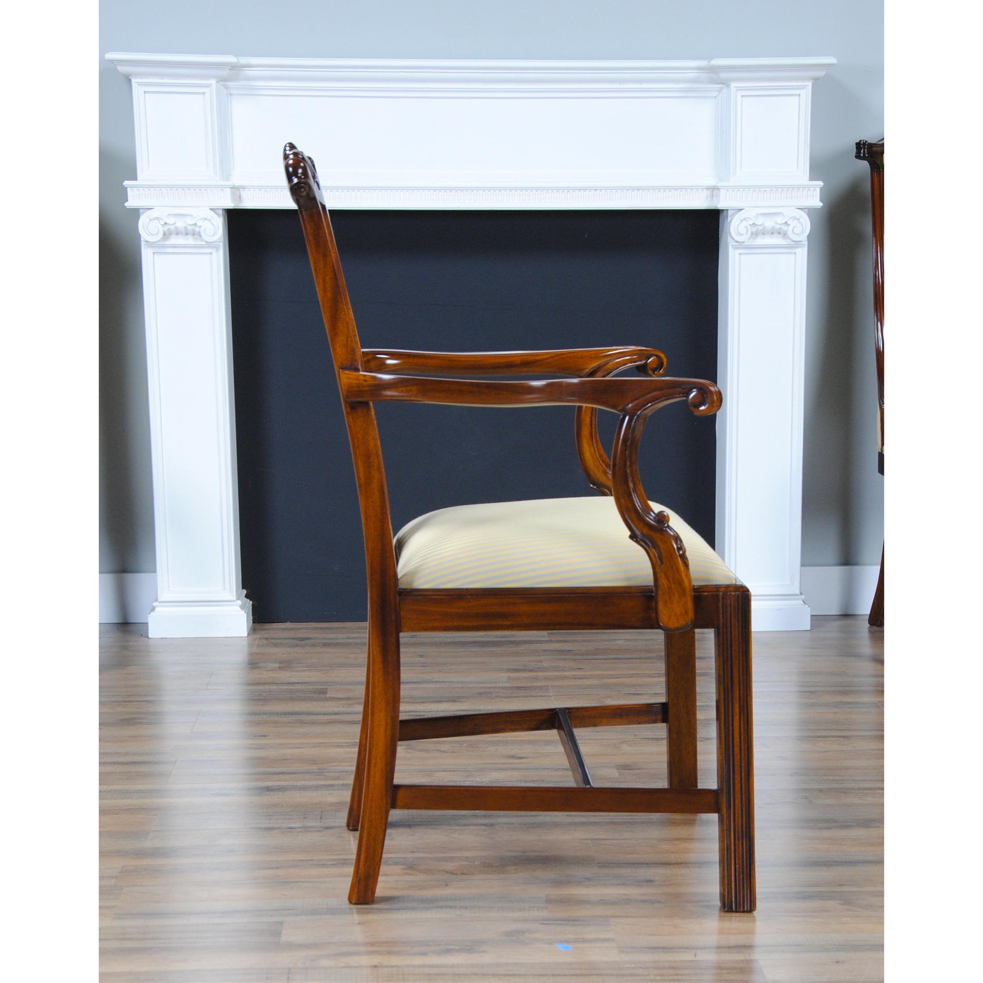 Fabric Solid Mahogany Chippendale Chairs, Set of 10 For Sale
