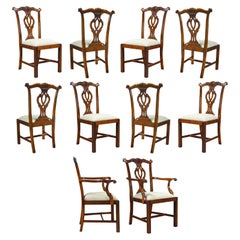 Solid Mahogany Chippendale Chairs, Set of 10