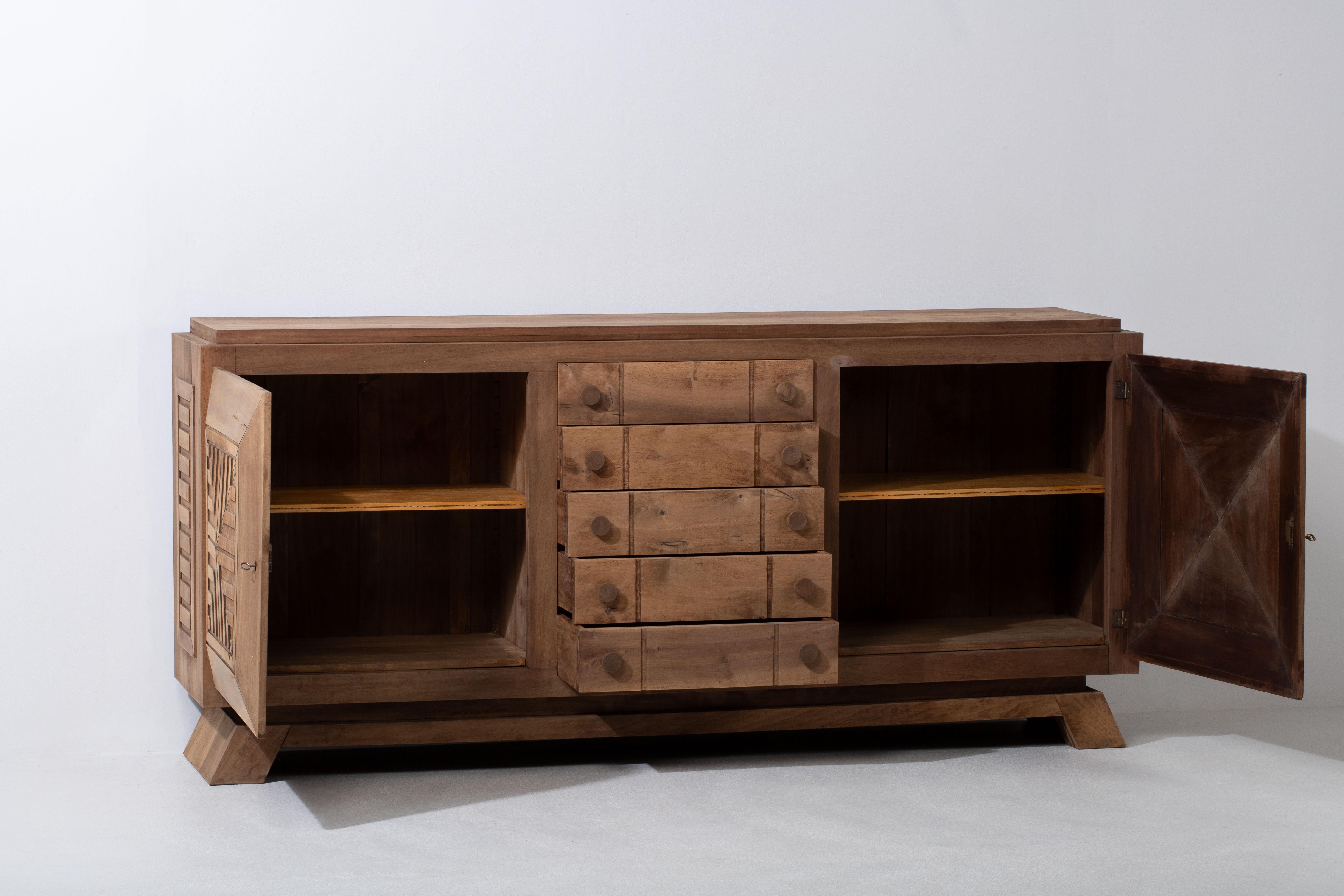 Art Deco Solid Mahogany Credenza, France, 1940s For Sale