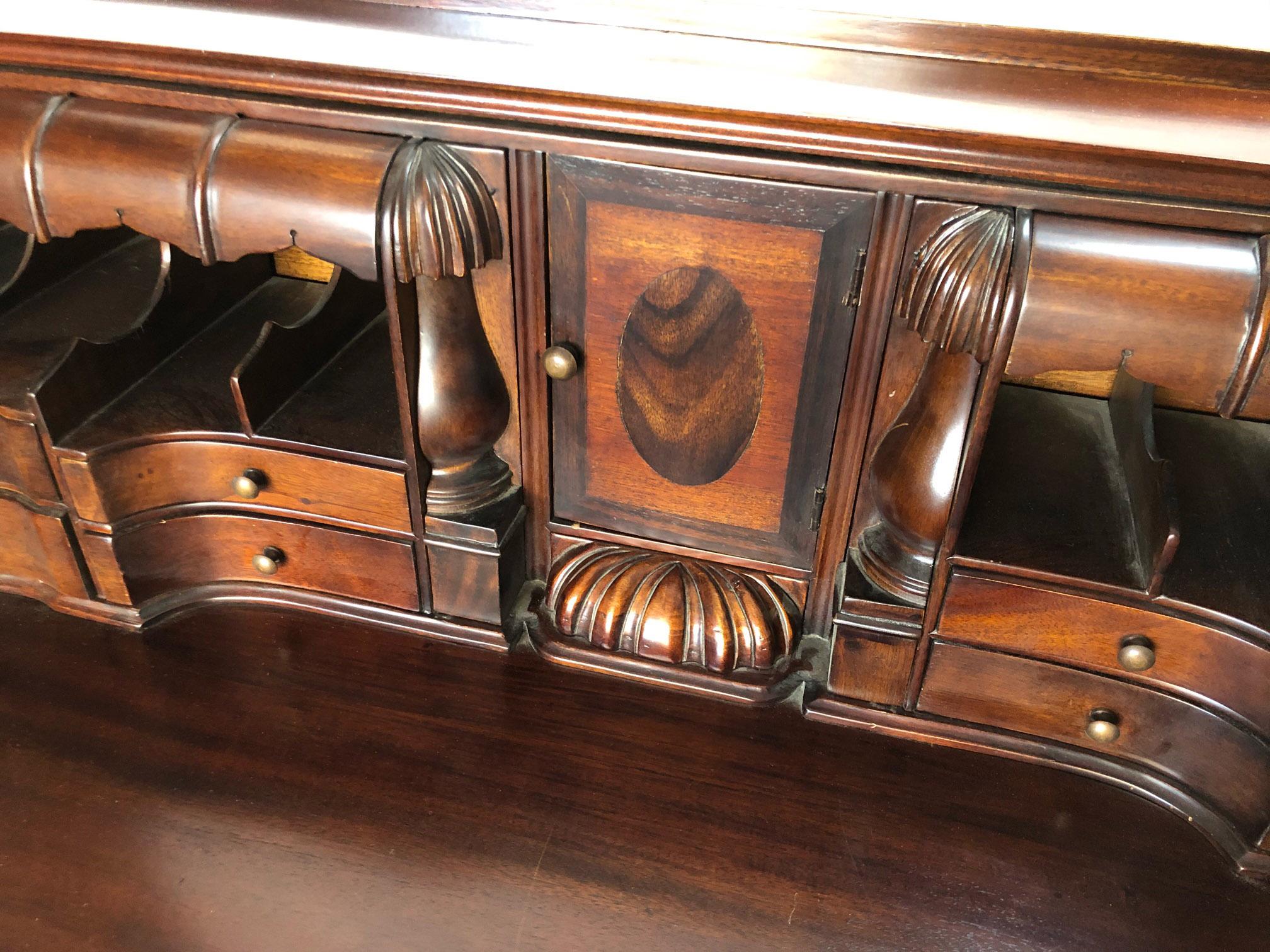 Regency Revival Solid Mahogany Desk, with Secret Drawers, Shellac Finish