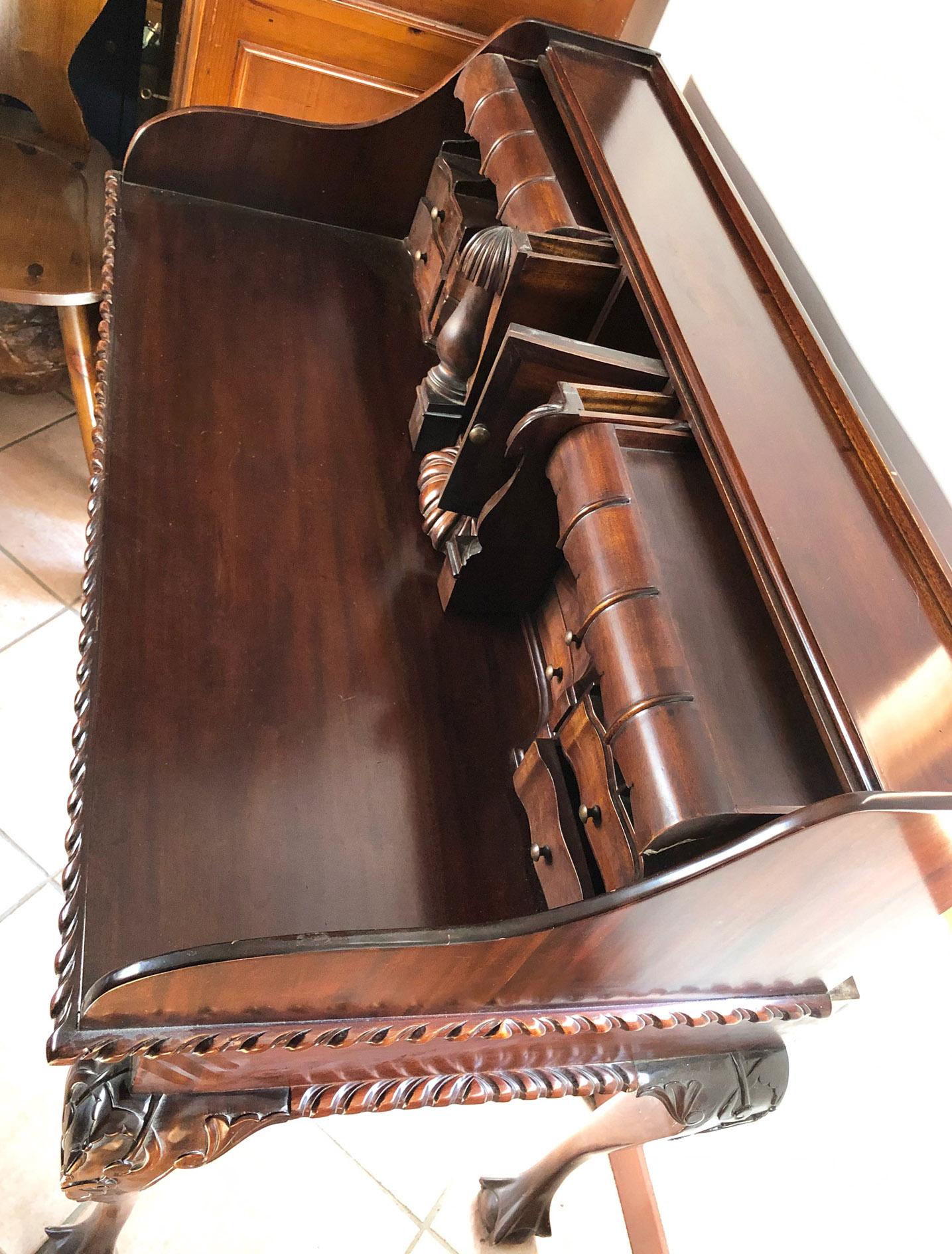 Solid Mahogany Desk, with Secret Drawers, Shellac Finish at 1stDibs