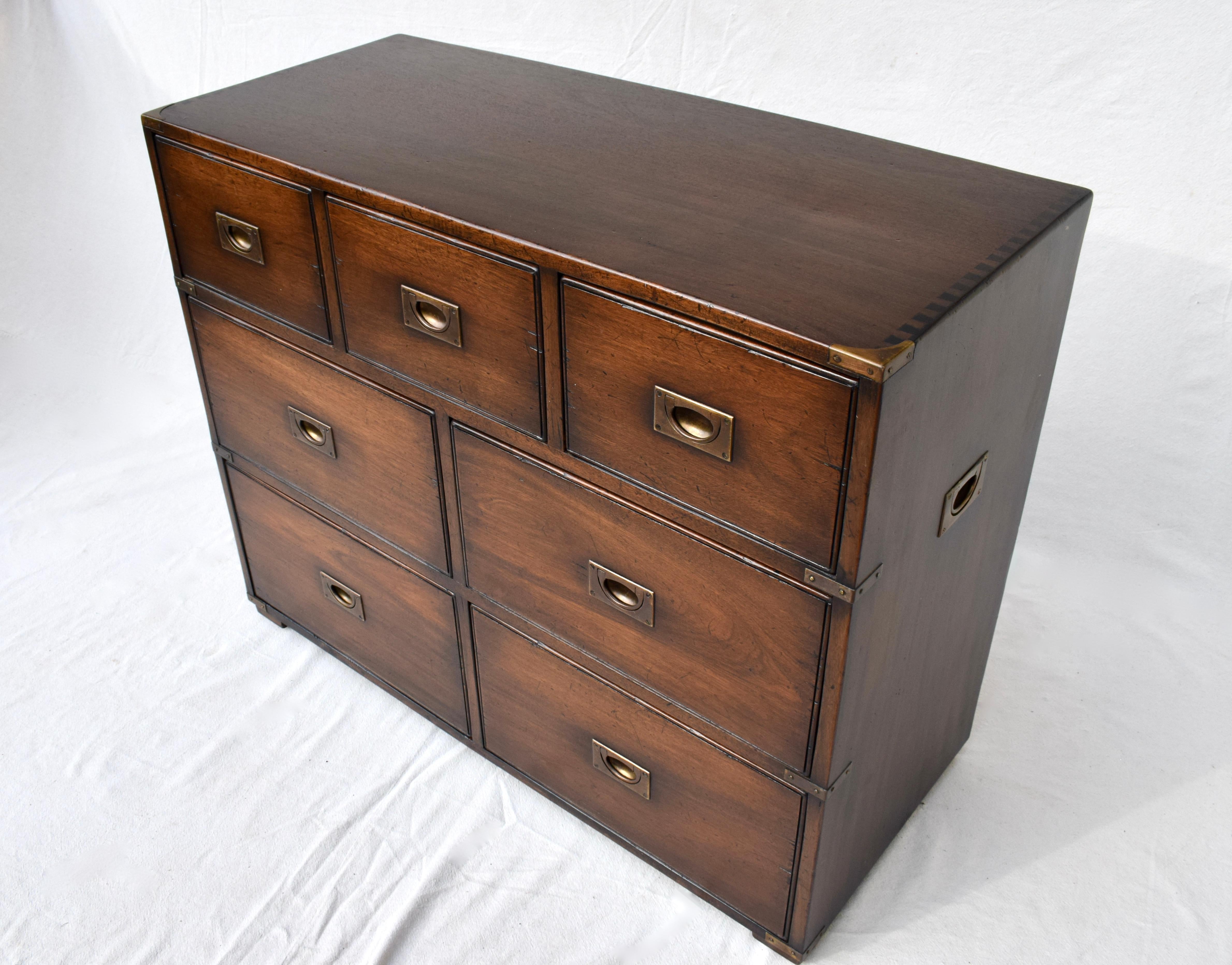Solid Mahogany English Campaign Chest of Drawers 7