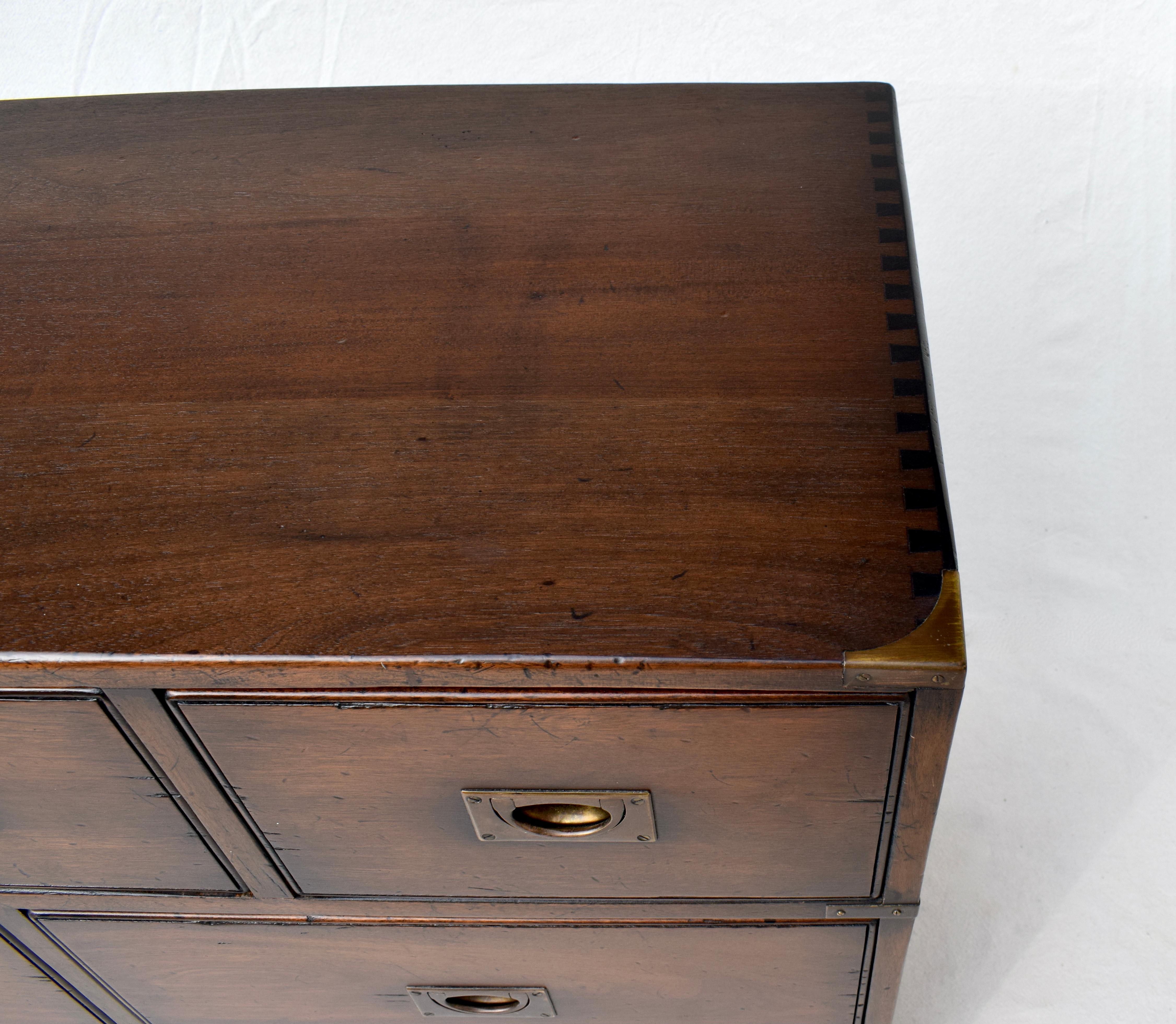 Solid Mahogany English Campaign Chest of Drawers 9