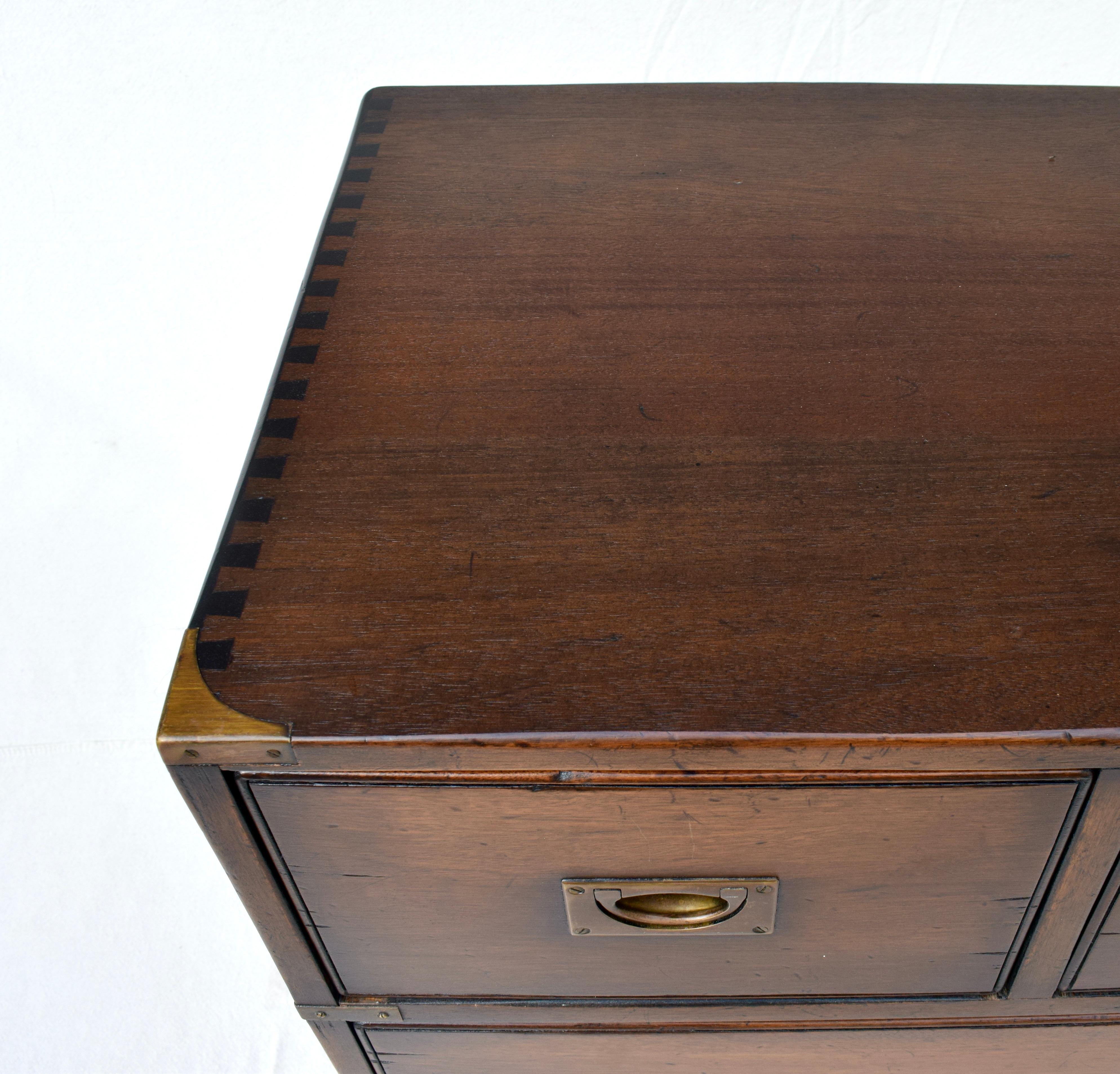 Solid Mahogany English Campaign Chest of Drawers 11