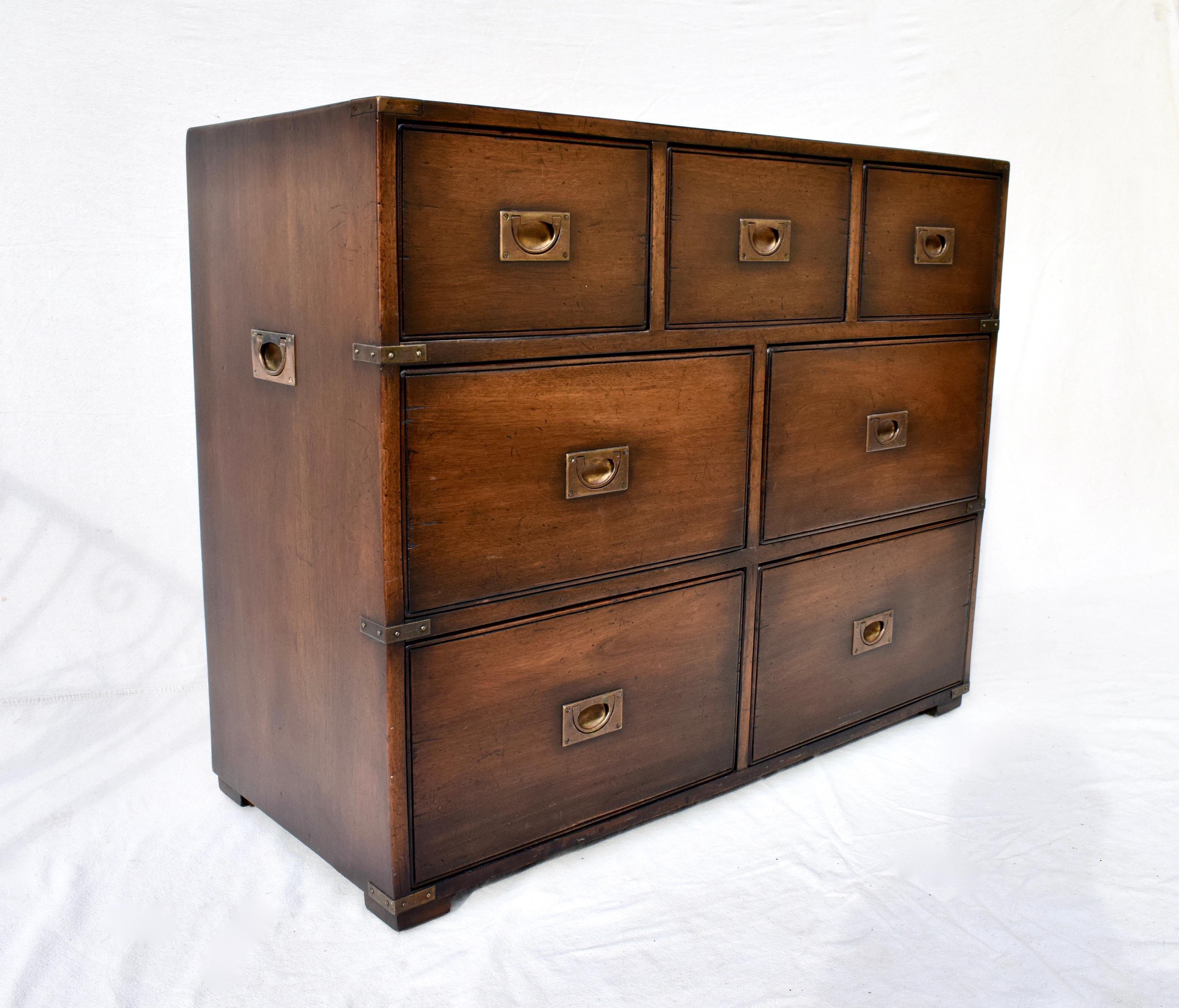Solid Mahogany English Campaign Chest of Drawers In Excellent Condition In Southampton, NJ