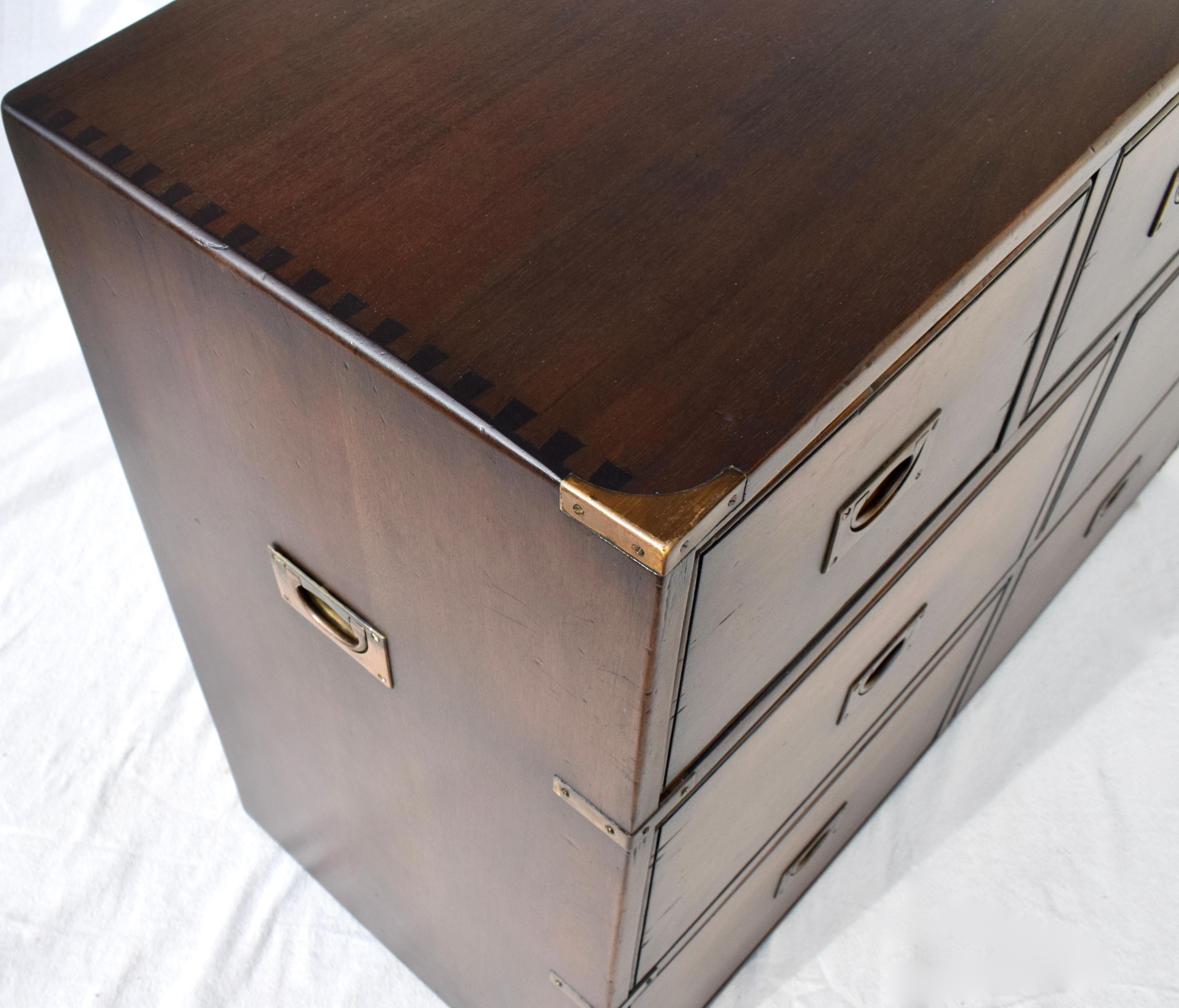 Brass Solid Mahogany English Campaign Chest of Drawers