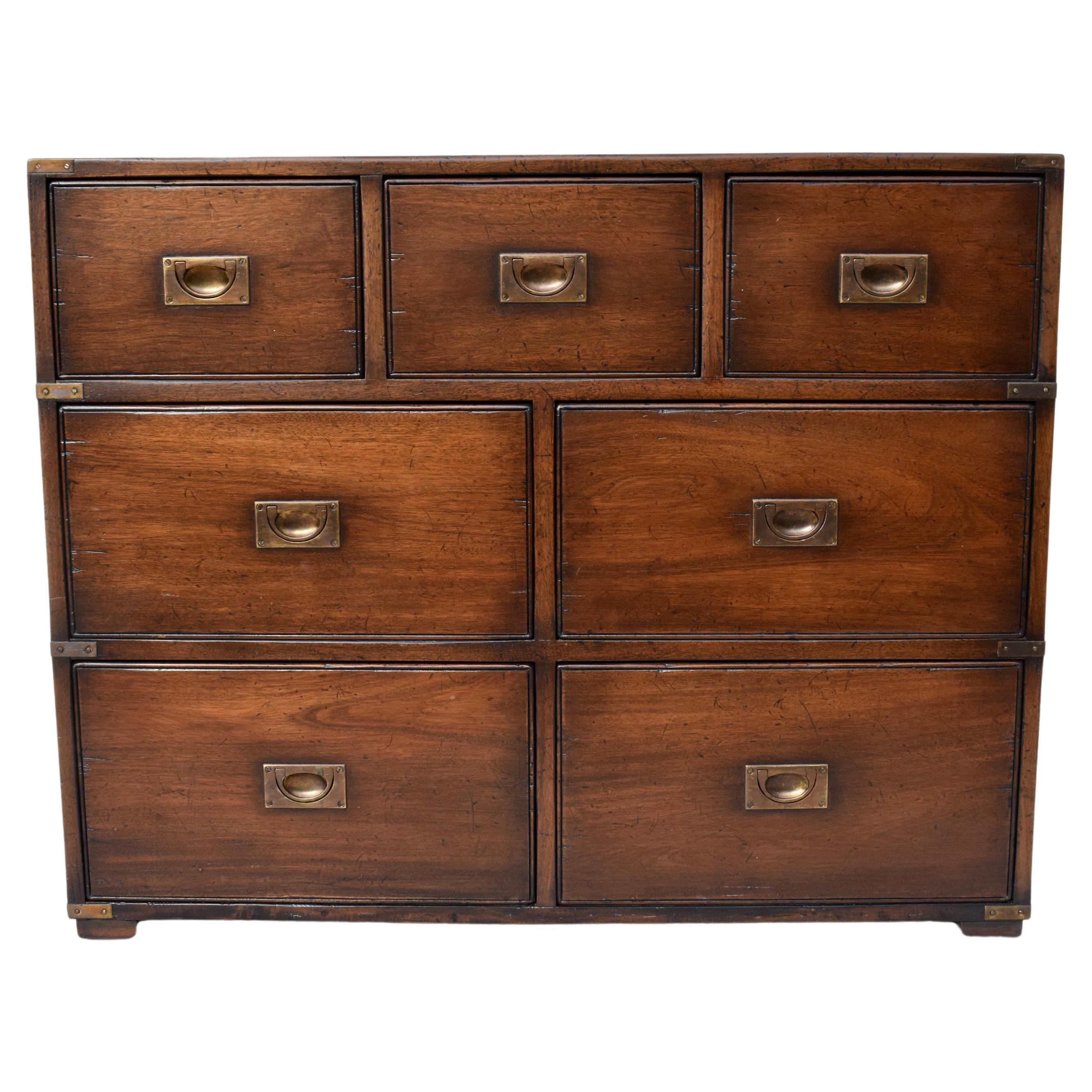 Solid Mahogany English Campaign Chest of Drawers