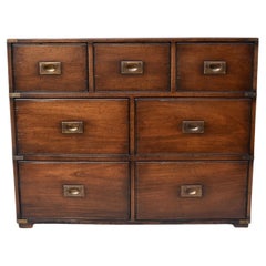 Antique Solid Mahogany English Campaign Chest of Drawers