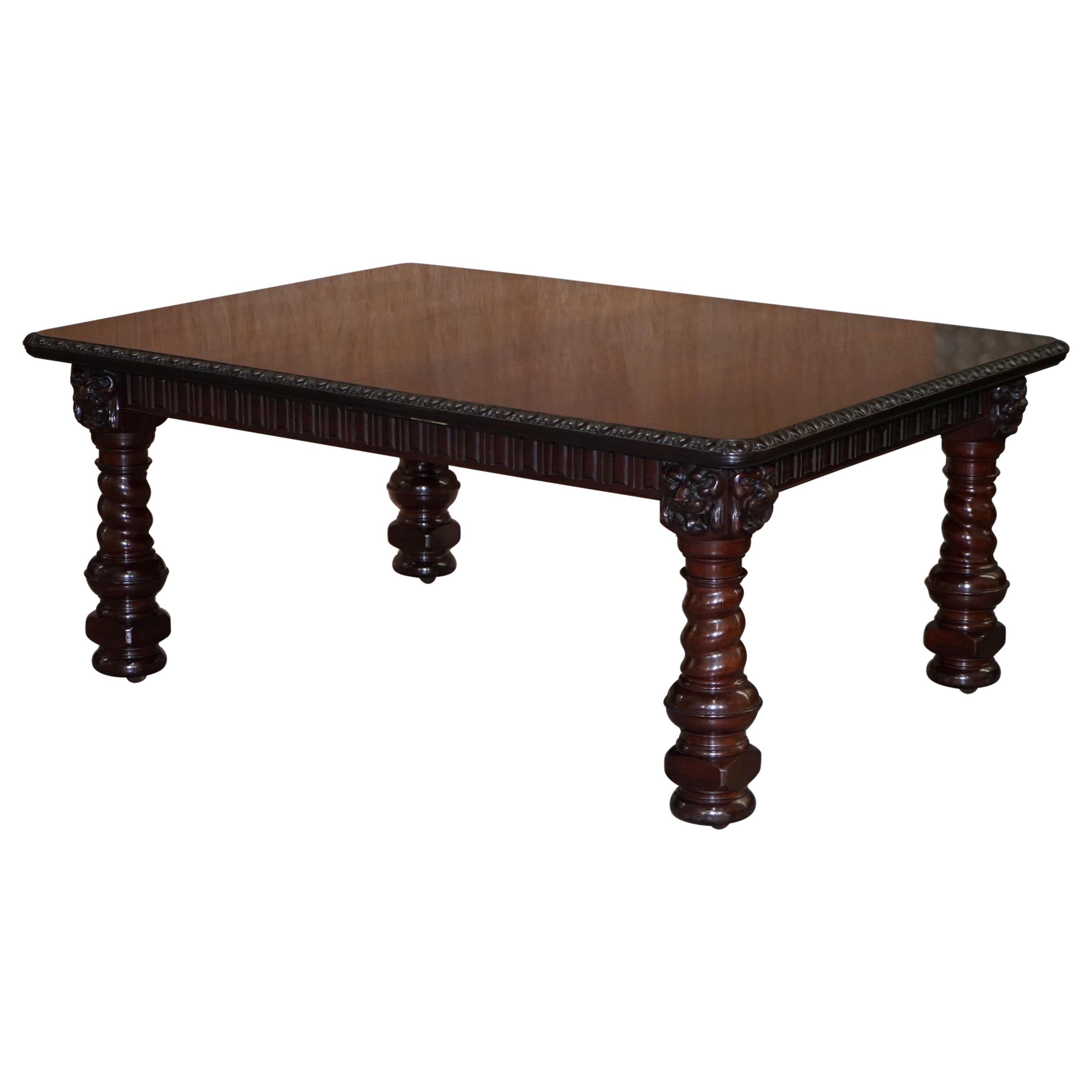Solid Hardwood Extending Dining Table Lions Head Carved, circa 1880 For Sale