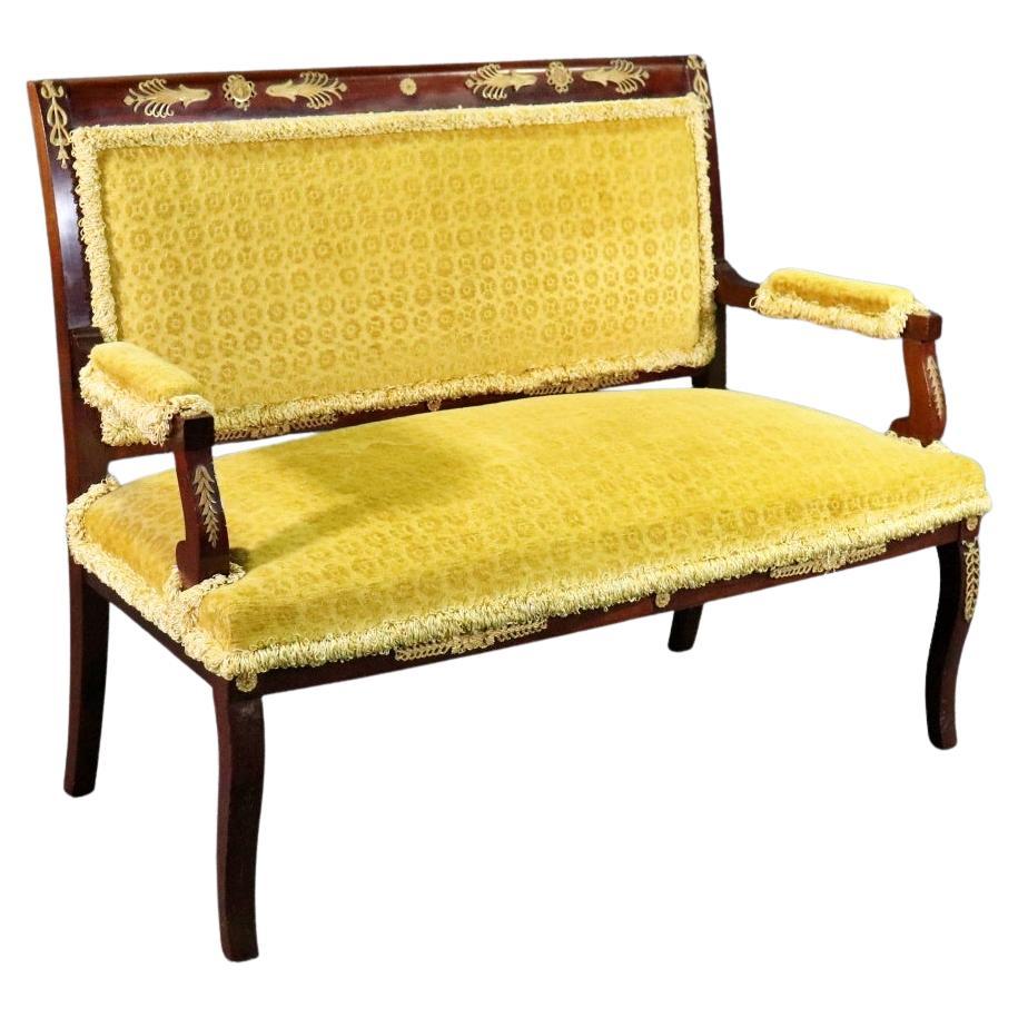 Solid Mahogany French Empire Bronze Mounted Settee