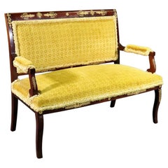 Solid Mahogany French Empire Bronze Mounted Settee