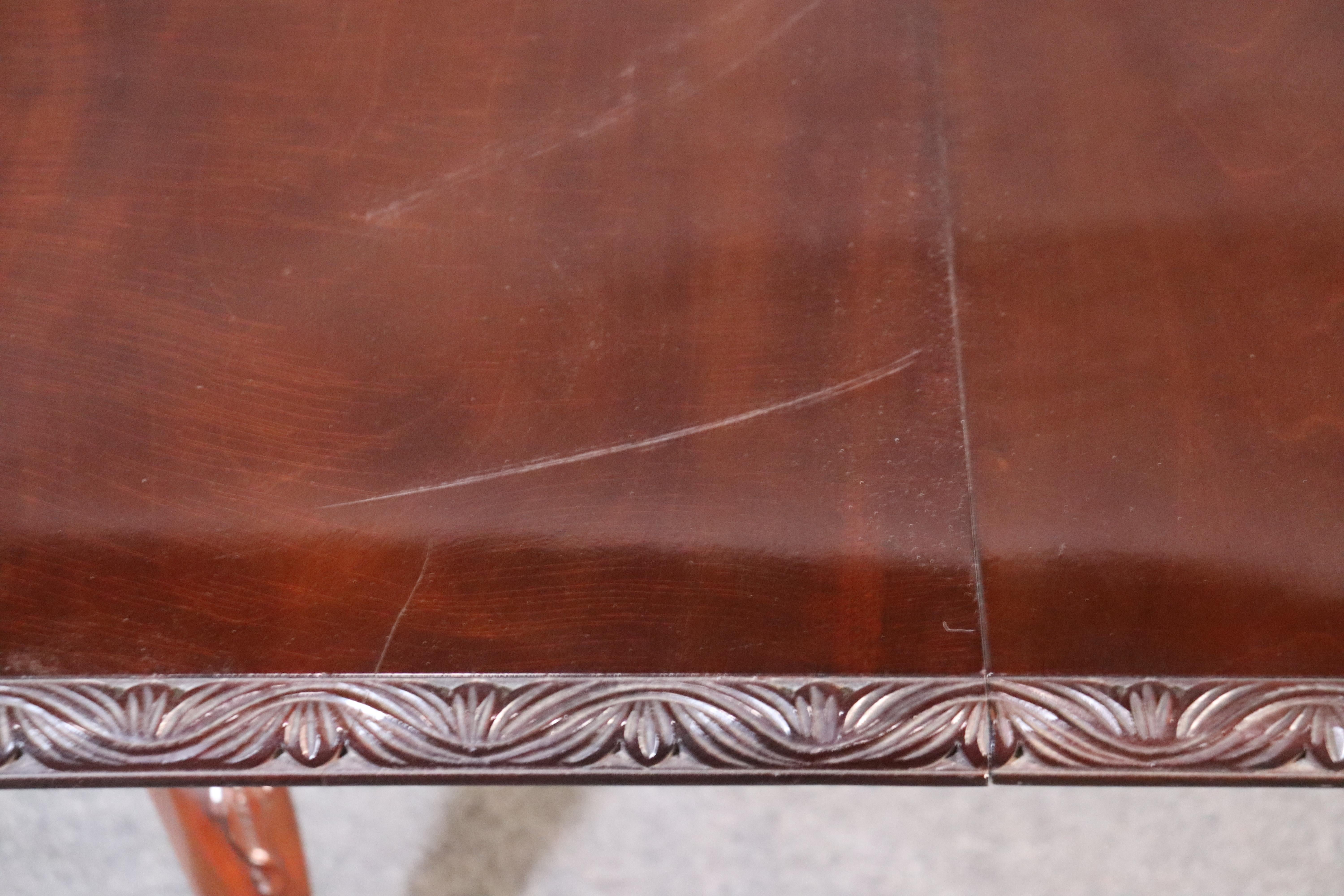 Solid Mahogany Georgian Chippendale Carved Dining Table with Two leaves 1