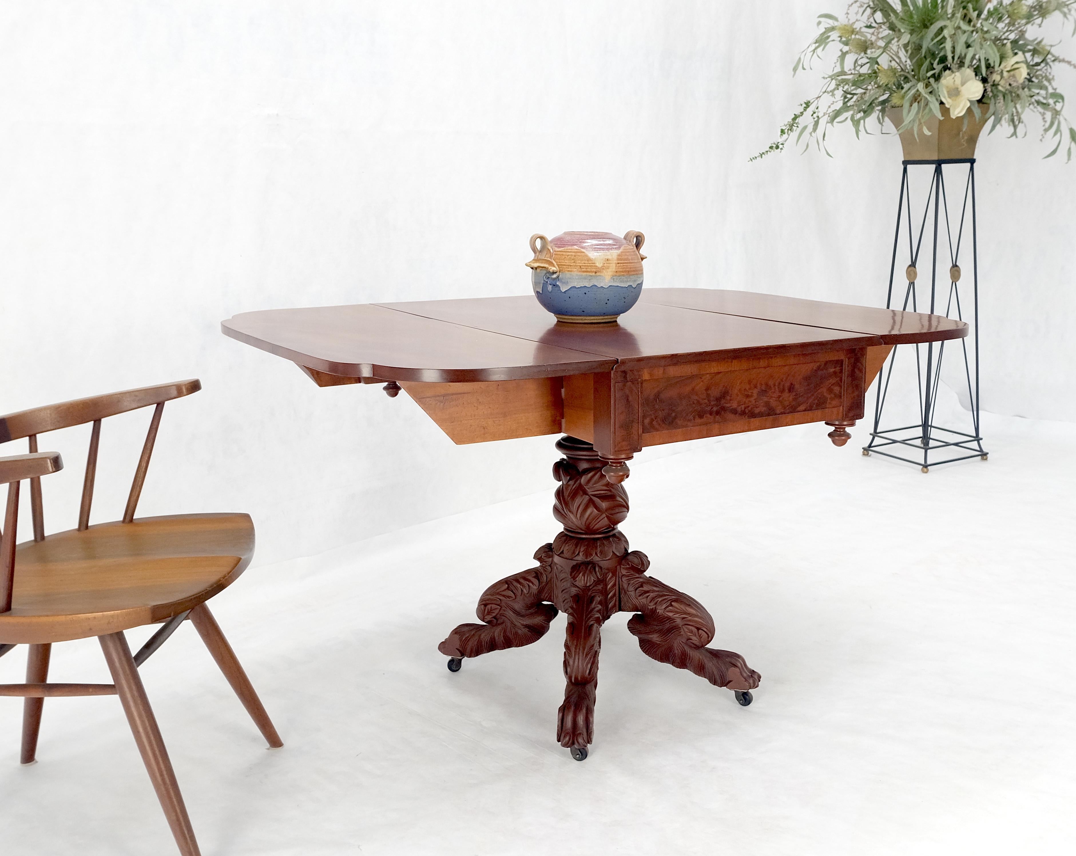 Solid Mahogany Heavily Fine Carved Base Folding Drop Leaf Pembroke Table MINT! For Sale 5
