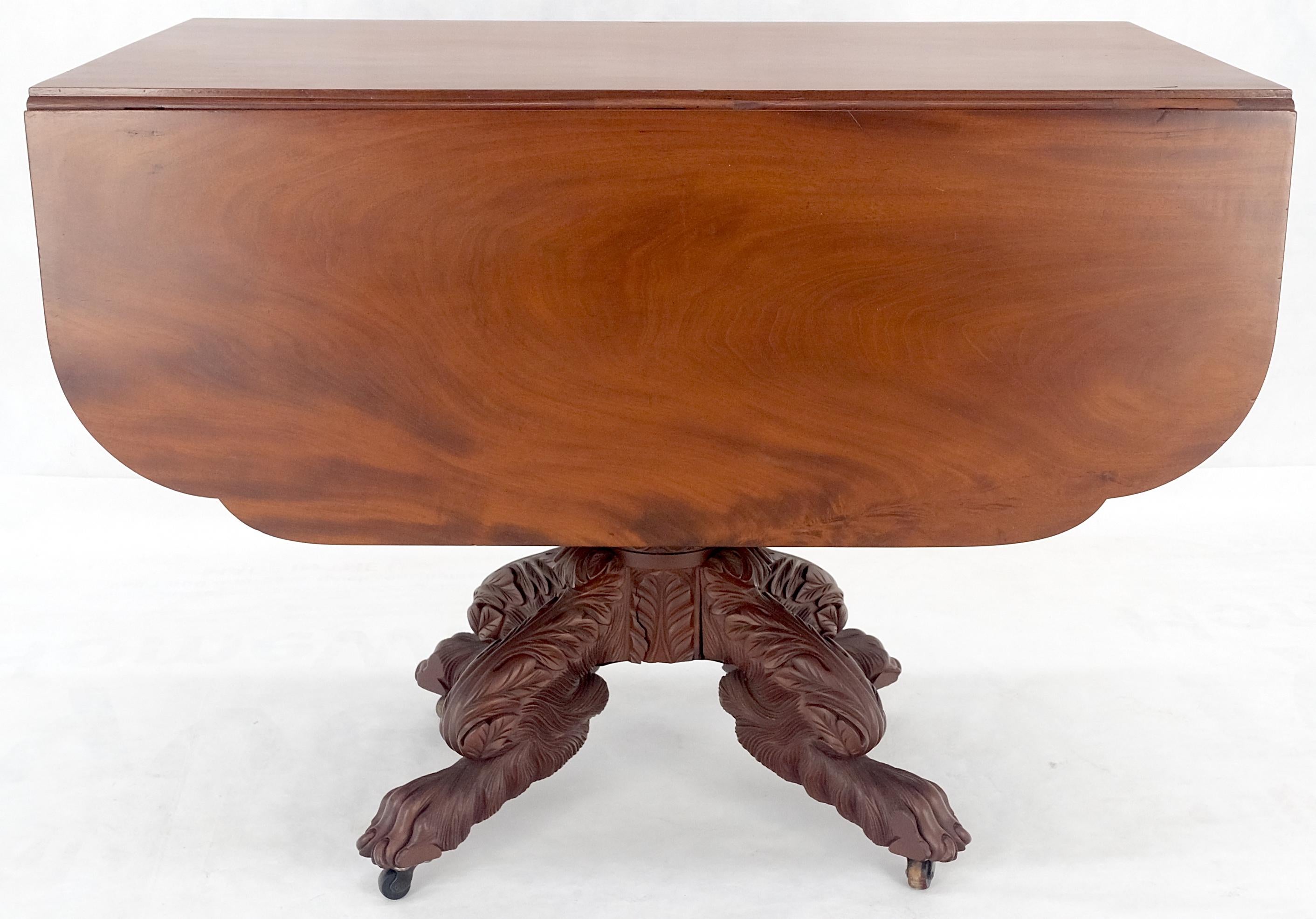 Solid Mahogany Heavily Fine Carved Base Folding Drop Leaf Pembroke Table MINT! In Good Condition For Sale In Rockaway, NJ