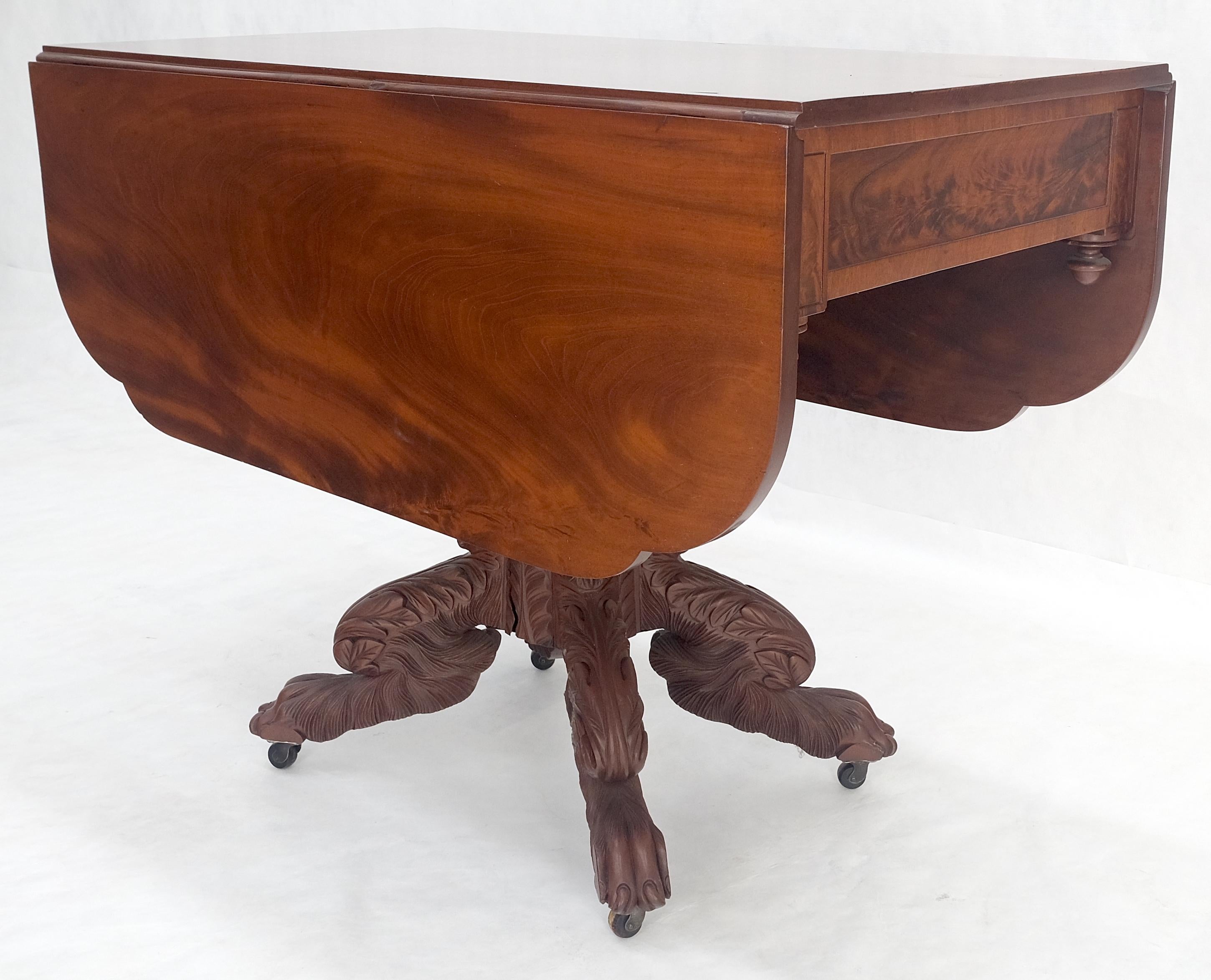 20th Century Solid Mahogany Heavily Fine Carved Base Folding Drop Leaf Pembroke Table MINT! For Sale
