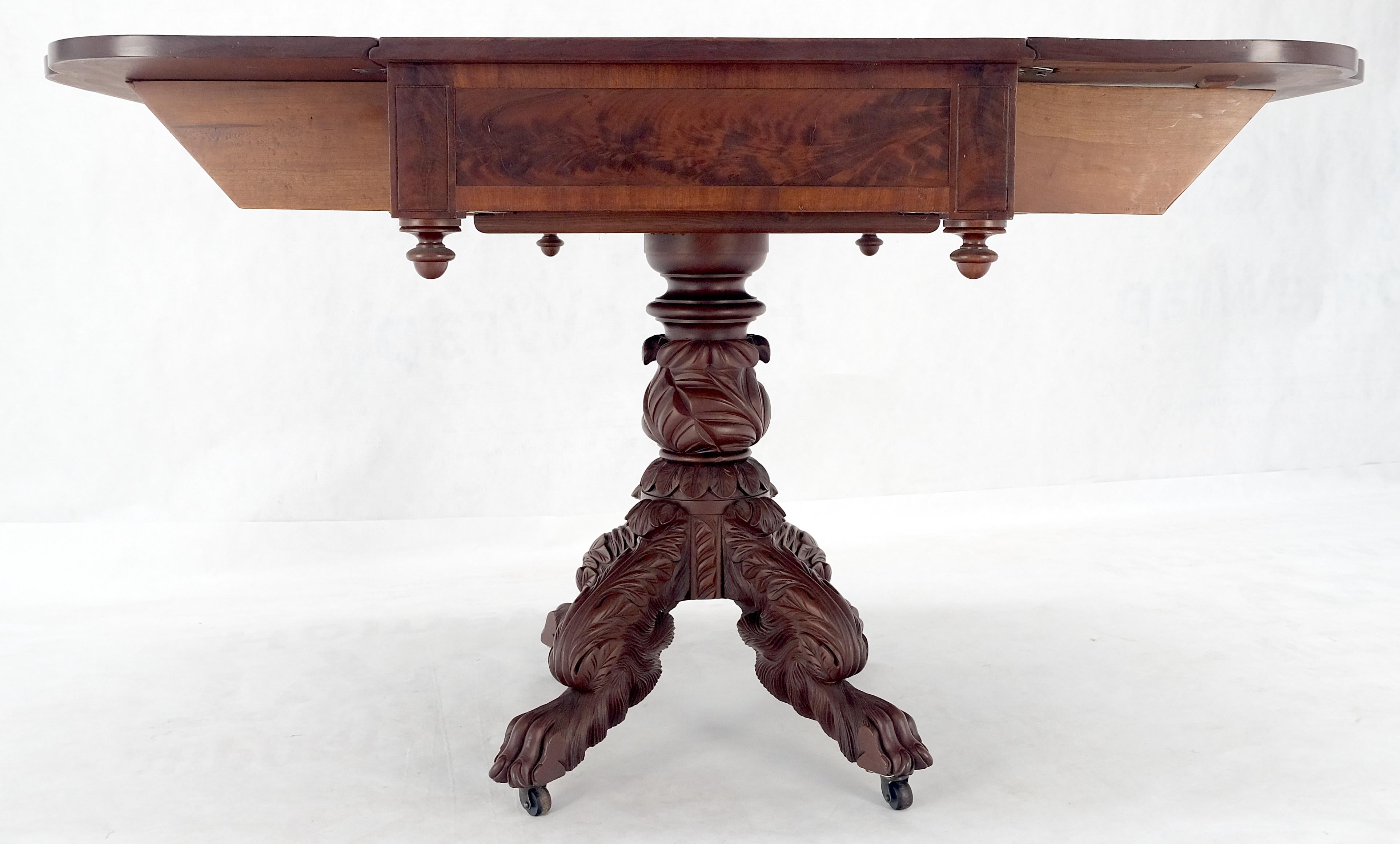 Solid Mahogany Heavily Fine Carved Base Folding Drop Leaf Pembroke Table MINT! For Sale 3