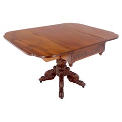 Used Solid Mahogany Heavily Fine Carved Base Folding Drop Leaf Pembroke Table MINT!