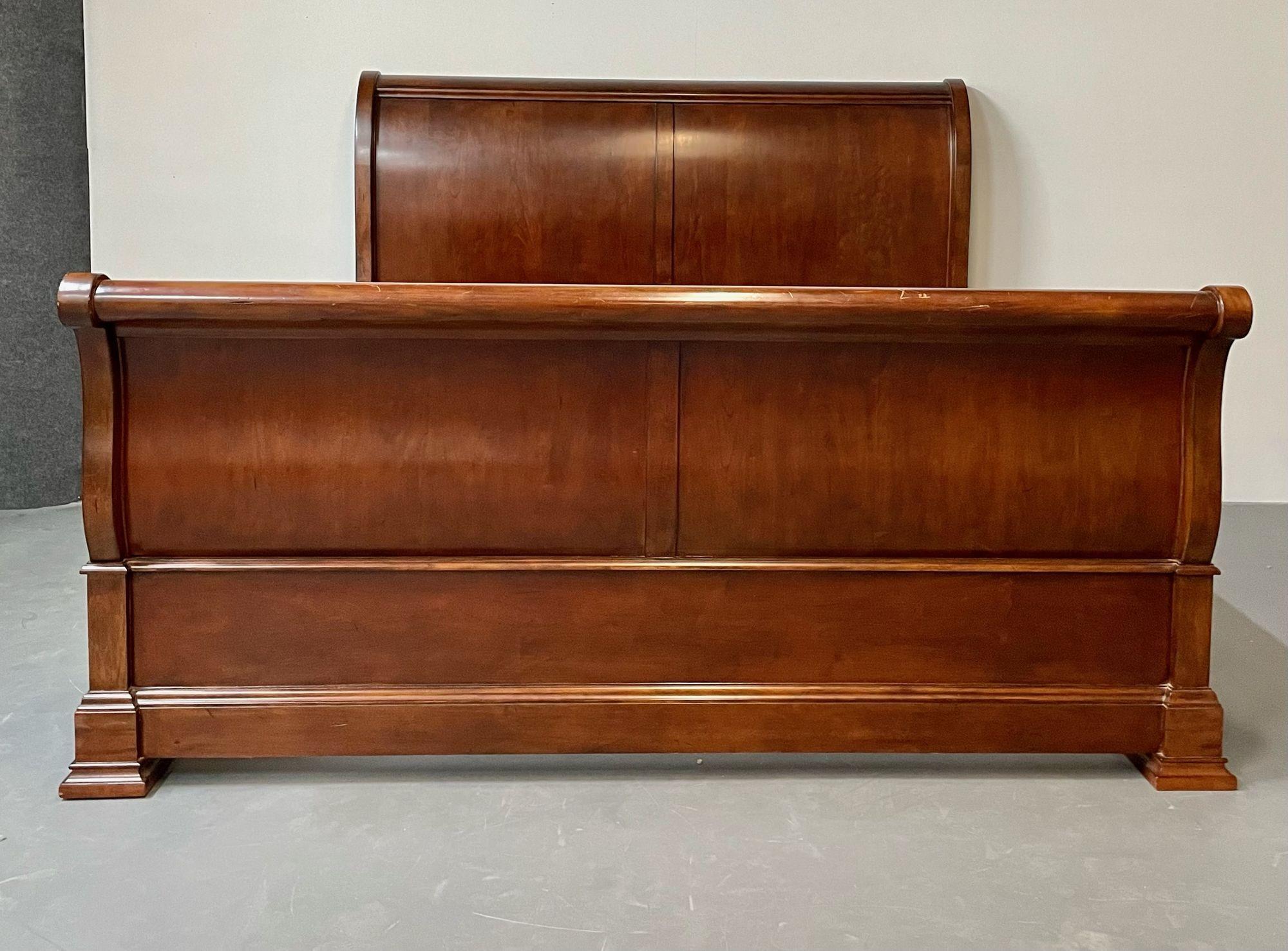 Solid Mahogany King Size Bedframe, Sleigh bed, Ralph Lauren style
A magnificent headboard and footboard with running sideboards depicting a sleigh bed similar in fashion to the style Ralph Lauren has made so very popular. This large and impressive