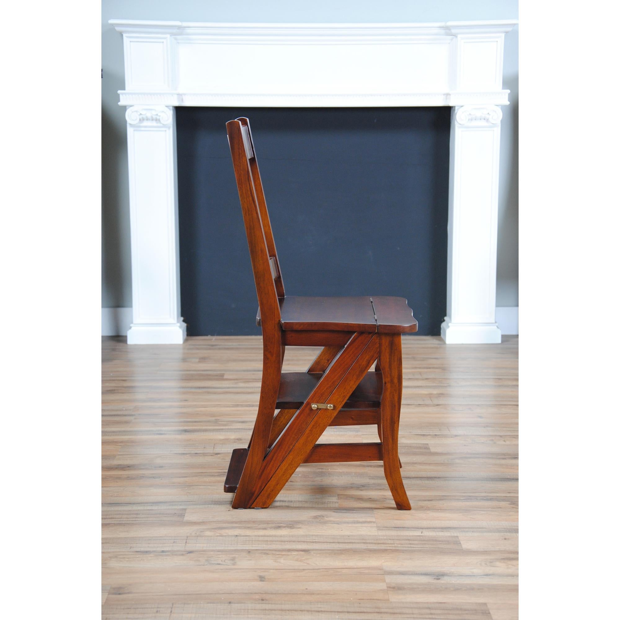 Hand-Carved Solid Mahogany Library Chair For Sale