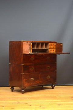 Solid Mahogany Military Chest with Secretaire Campaign Chest of Drawers
