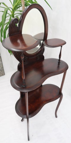 Solid Mahogany Organic Shape Oval Beveled Glass Staggered 4-Tier Étagère Shelf