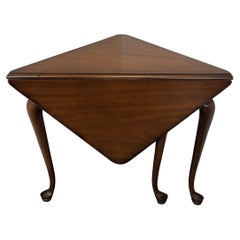 Vintage Solid Mahogany Queen Anne Style Drop-Leaf Handkerchief Table