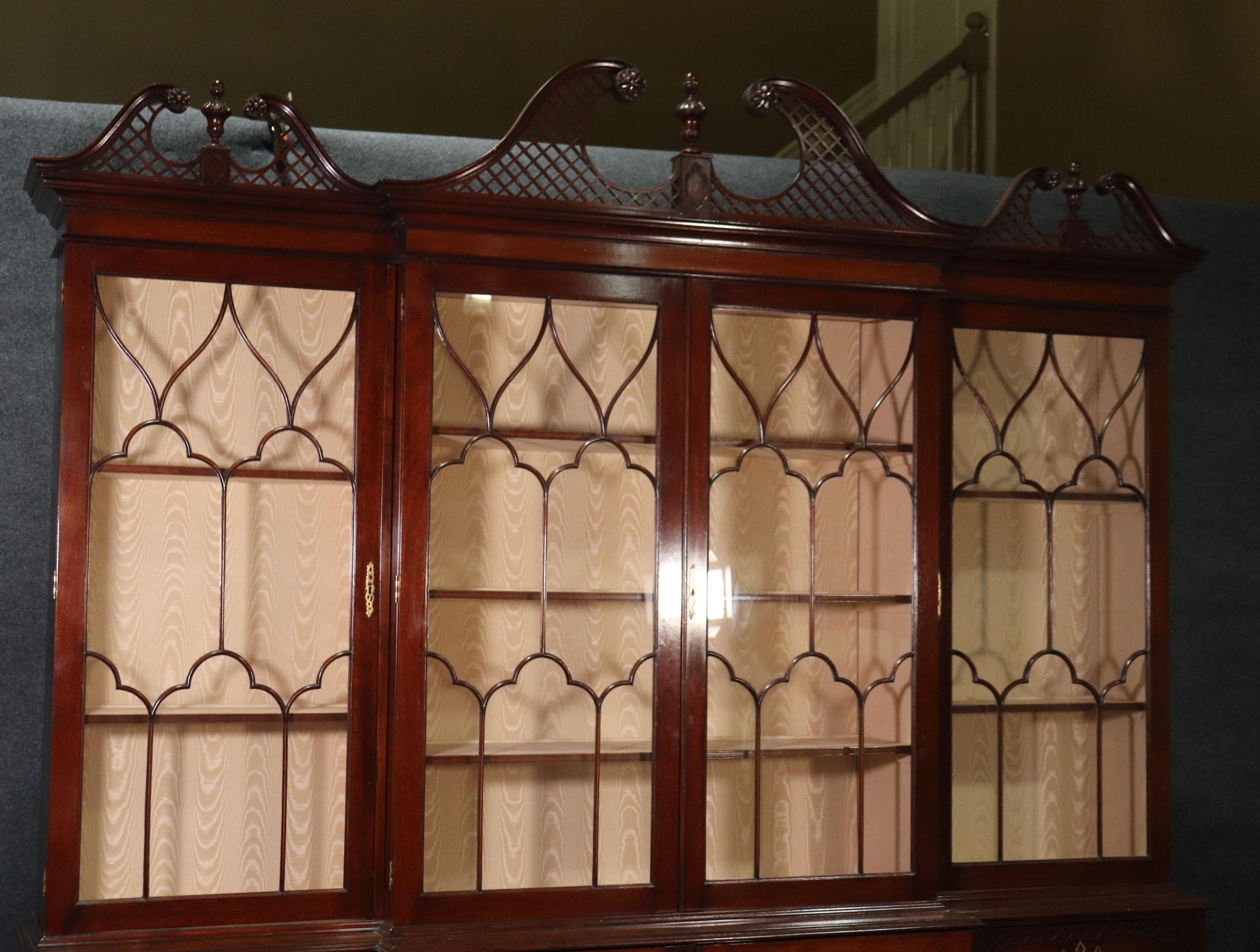 Early 20th Century Solid Mahogany Sheraton Style Custom Made Multi Sectional Breakfront Bookcase