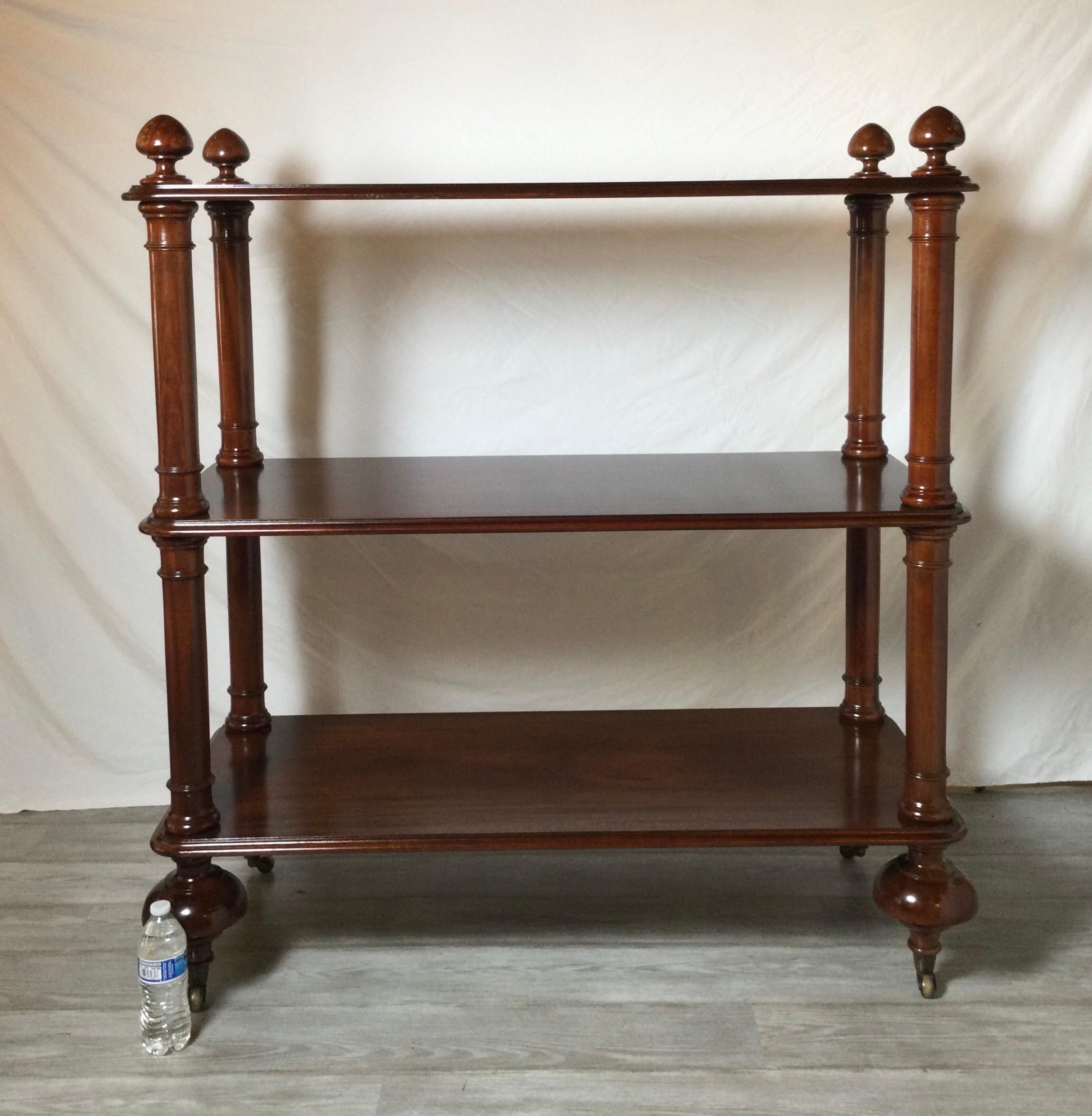 Solid Mahogany Three Tiered Silent Butler/Server 2