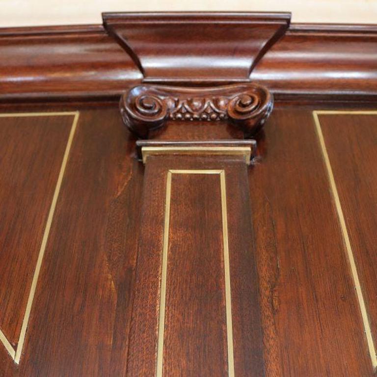 Neoclassical Solid Mahogany Twin Arch Bookcase with Brass Detailing and Classic Carvings For Sale