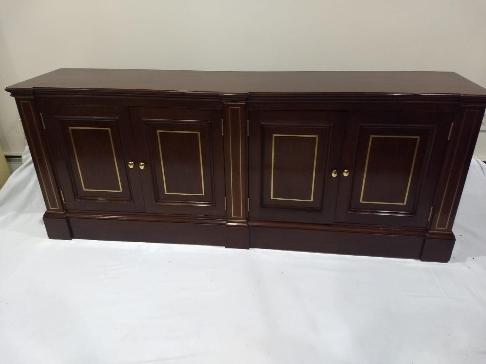 American Solid Mahogany Twin Arch Bookcase with Brass Detailing and Classic Carvings For Sale