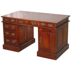 Used Solid Mahogany Twin Pedestal Partner Desk Custom Designed to House Computer Pc