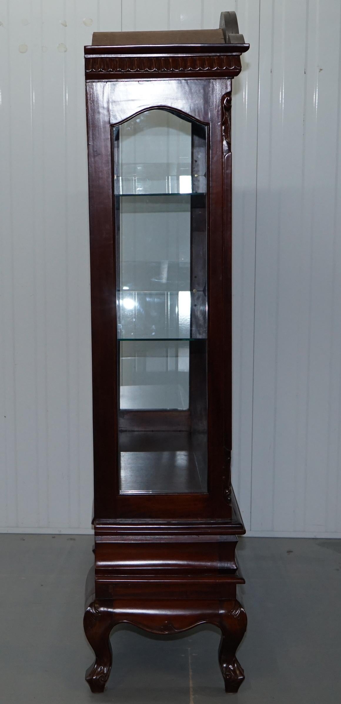 Solid Mahogany with New Glass Shelves Ornately Carved Wood Display Cabinet 9