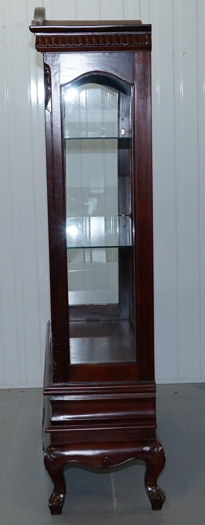 Solid Mahogany with New Glass Shelves Ornately Carved Wood Display Cabinet 12