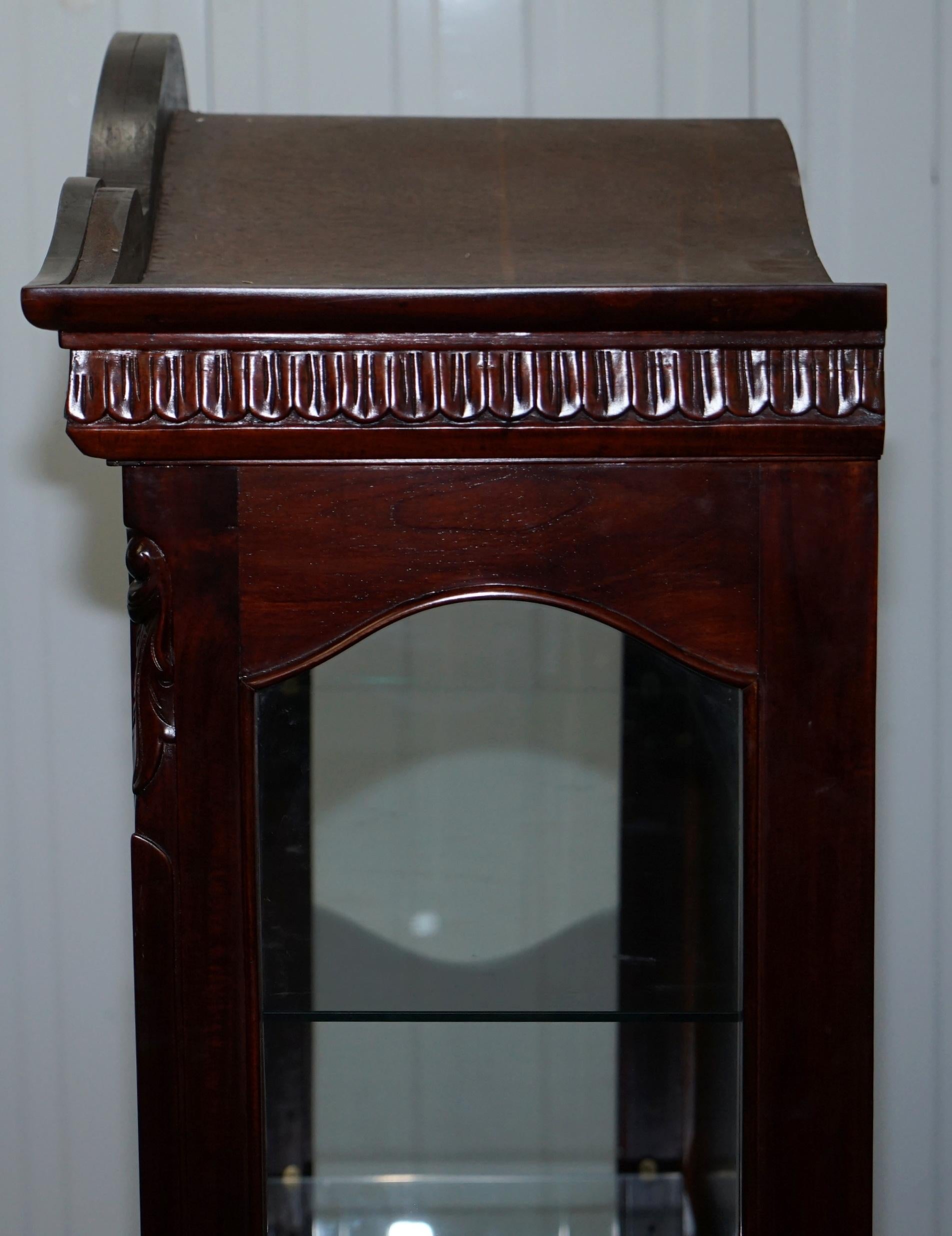 Solid Mahogany with New Glass Shelves Ornately Carved Wood Display Cabinet 13