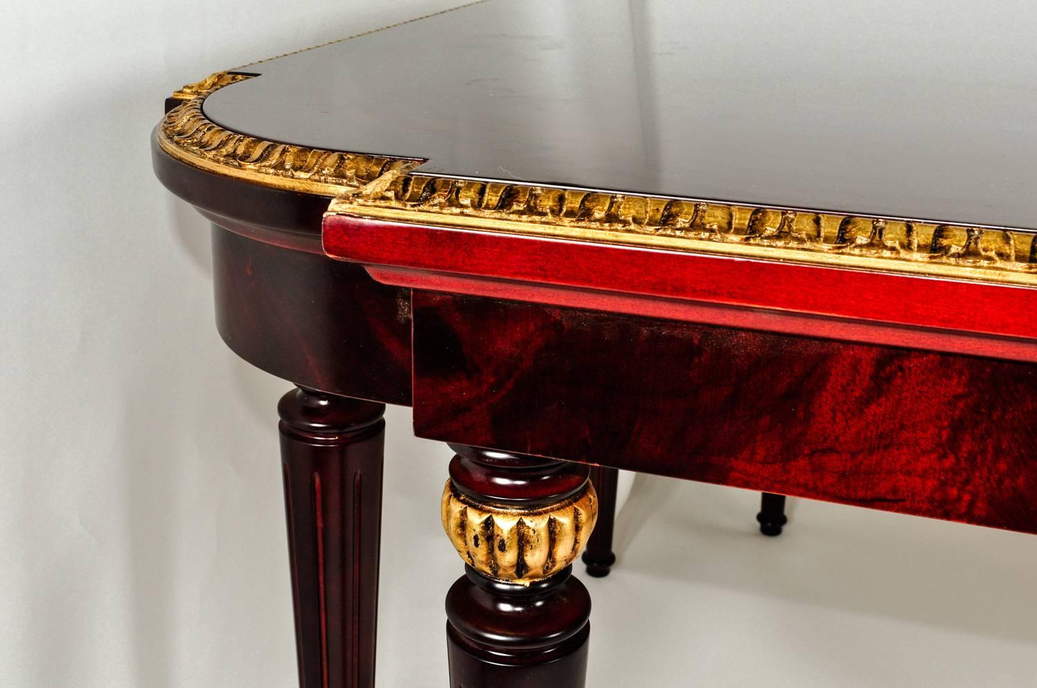 French Solid Mahogany Wood with Hand Carved Gold Leaf Details