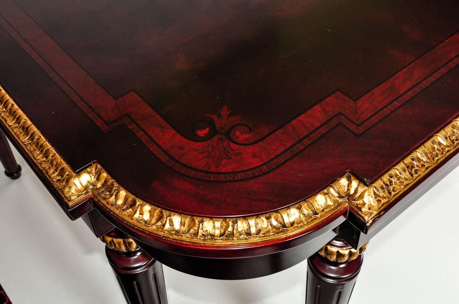 Early 20th Century Solid Mahogany Wood with Hand Carved Gold Leaf Details