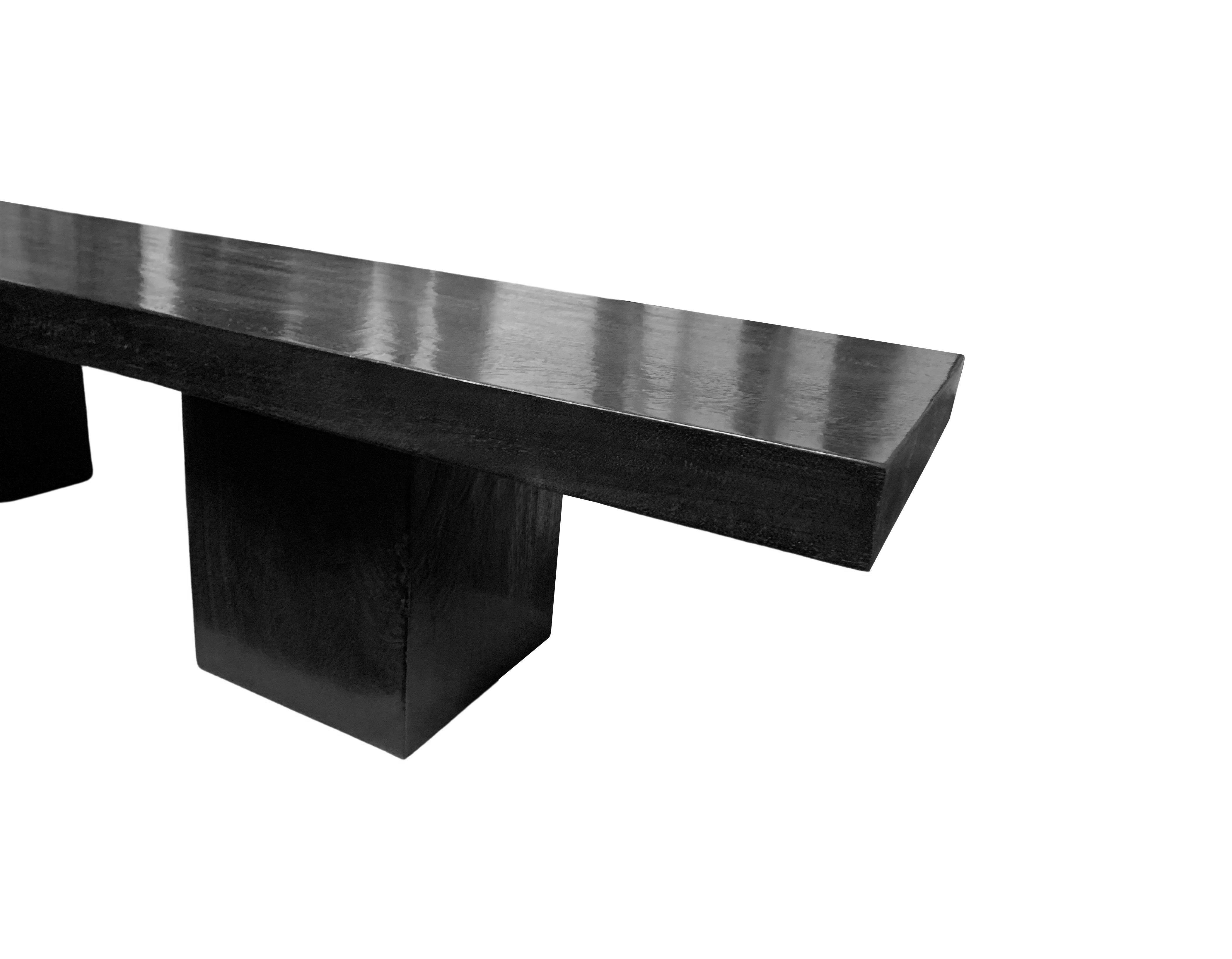 Other Solid Mango Wood Bench Burnt Finish Modern Organic For Sale