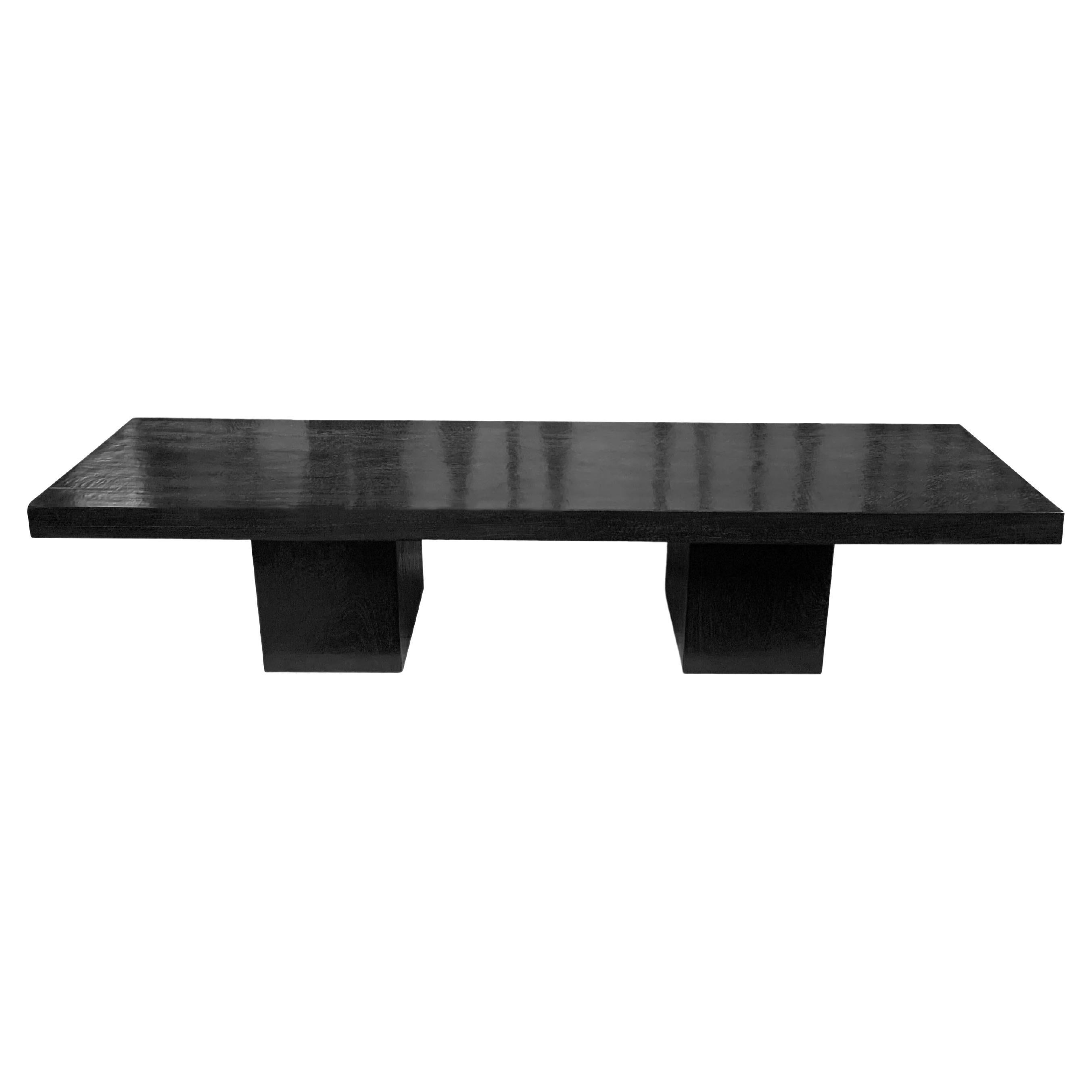 Solid Mango Wood Bench Burnt Finish Modern Organic For Sale