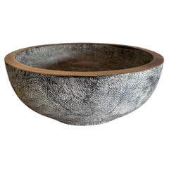 Solid Mango Wood Bowl, White Wash and Burnt Finish, Modern Organic