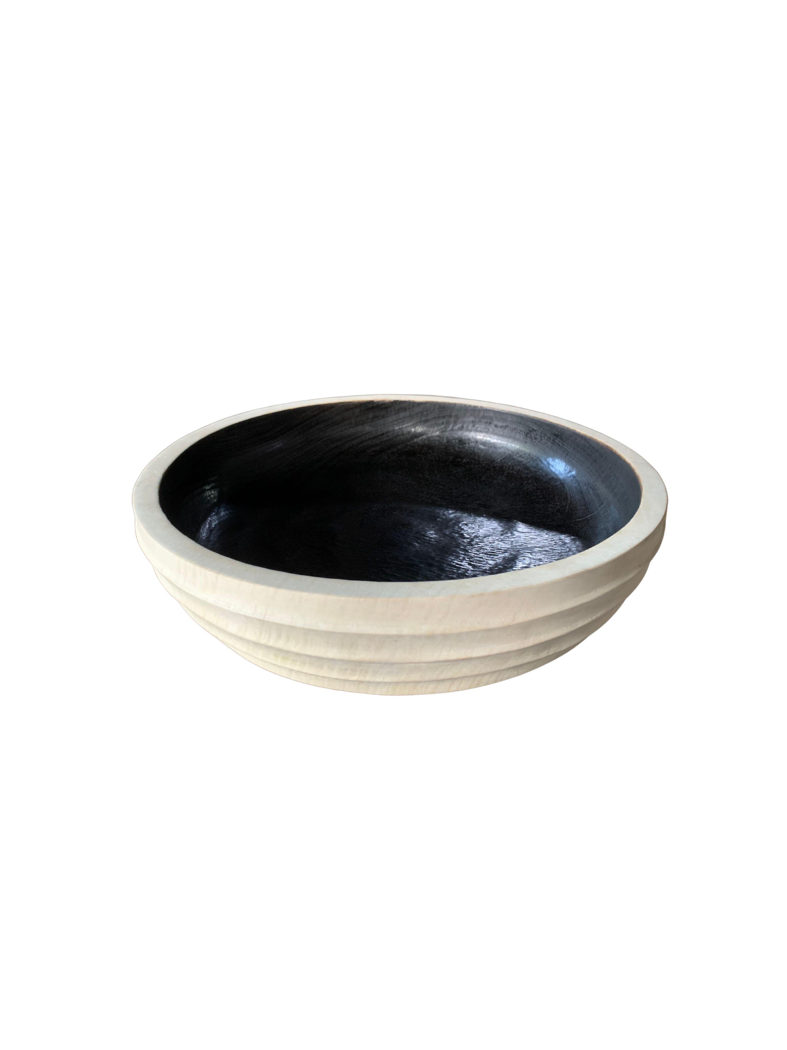 Organic Modern Solid Mango Wood Bowl with Bleached and Burnt Finish For Sale
