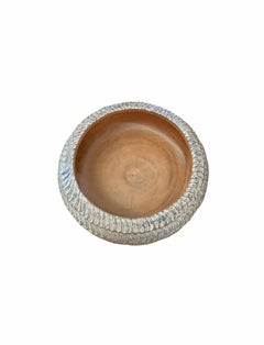 Handcrafted Mango Wood Bowl with Blue & White Finish, Organic Modern
