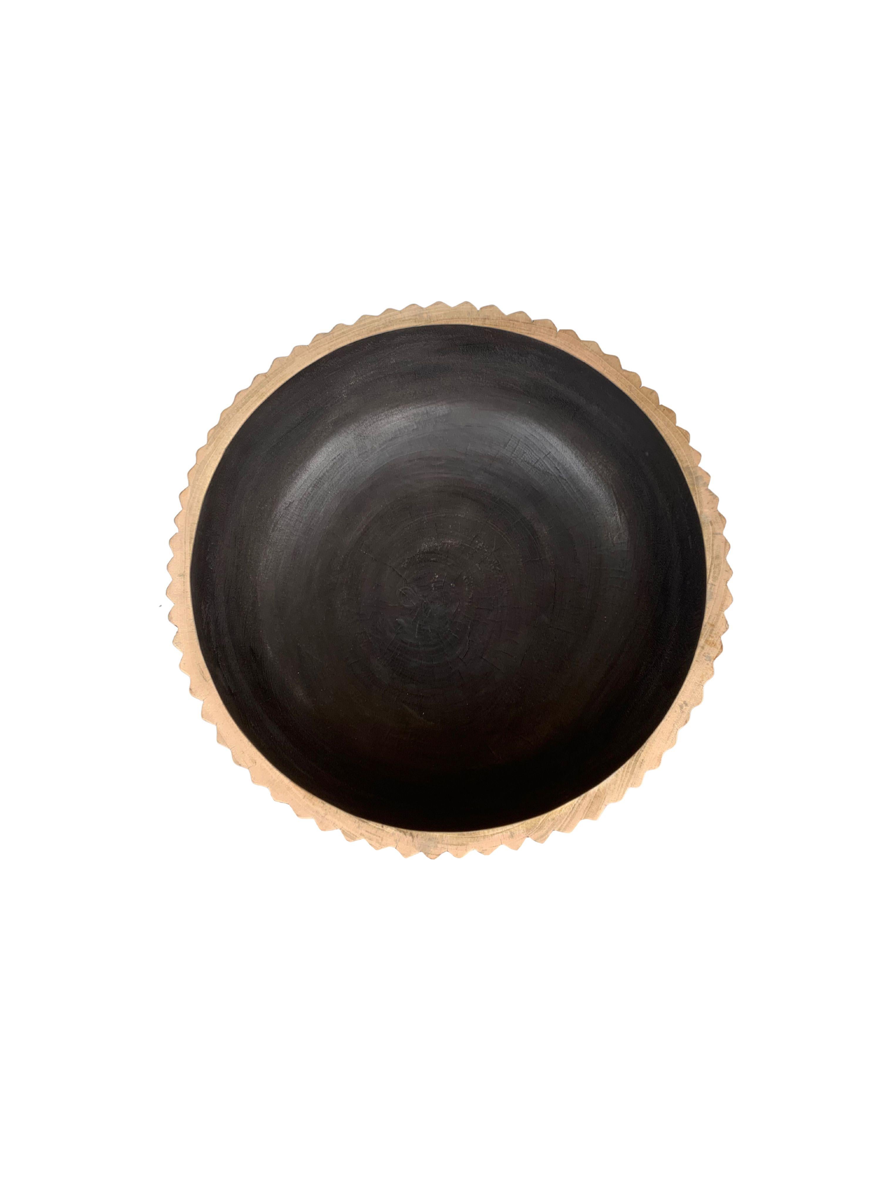 Organic Modern Solid Mango Wood Bowl with Burnt Finish For Sale
